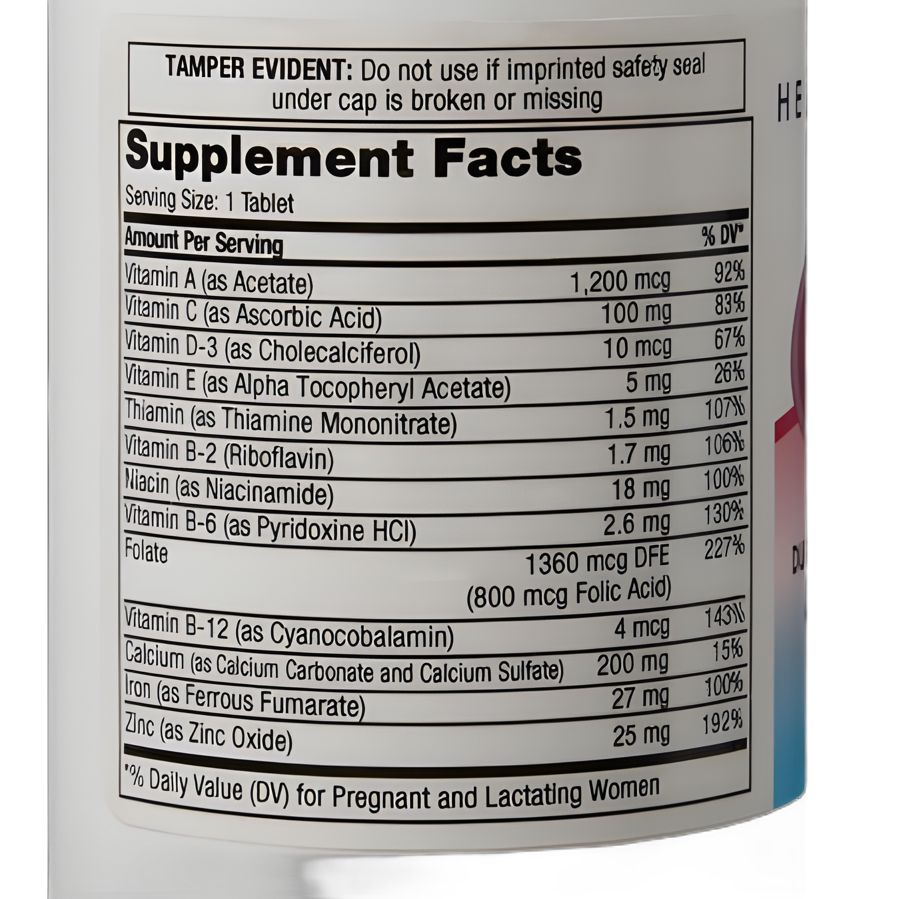 Prenatal Vitamin Supplement HealthStar Tablet 100 per Bottle