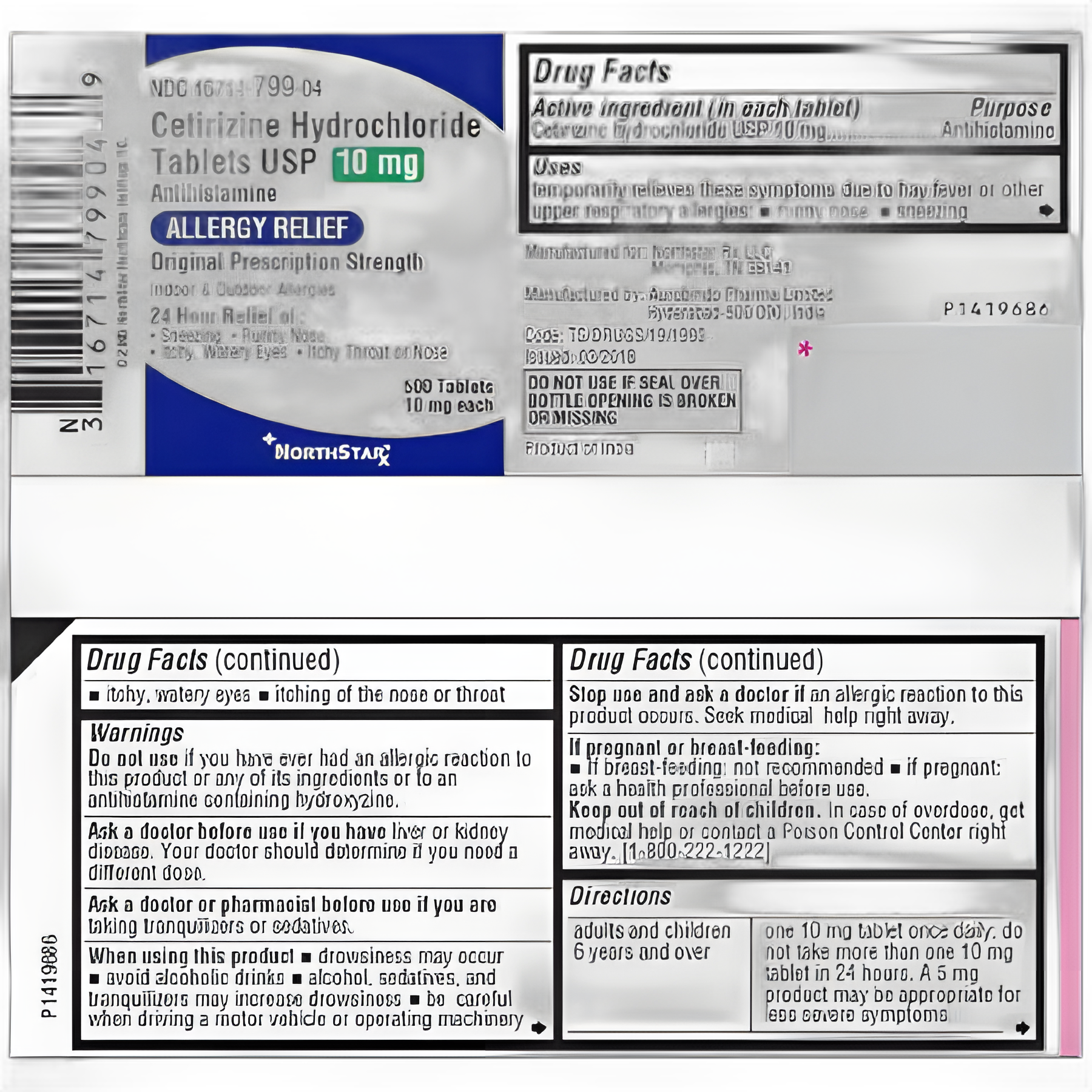 Cetirizine HCl 10 mg Antihistamine Tablets - 500 Count Bottle