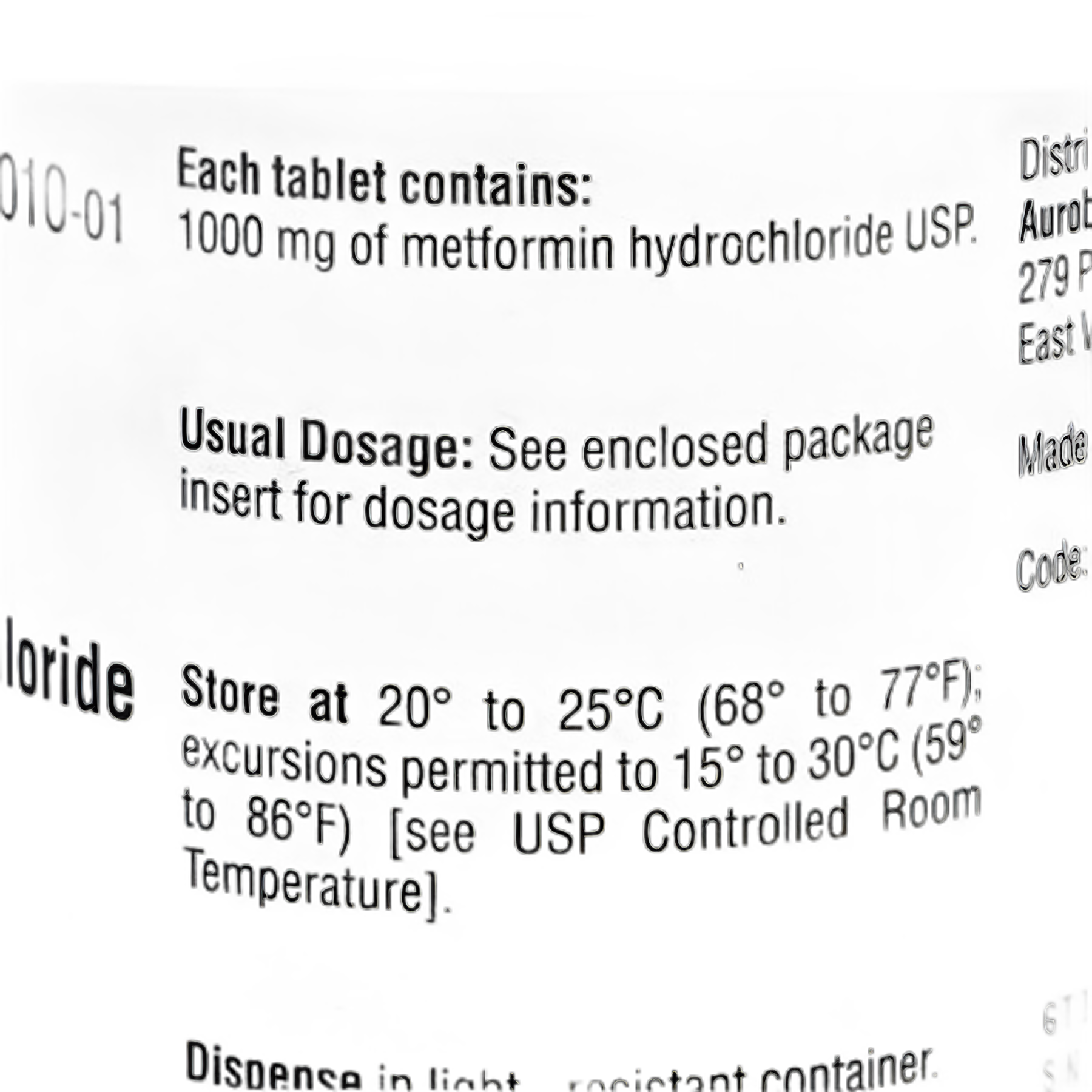 Metformin HCl 1,000 mg by Aurobindo Pharma - 100 Tablets