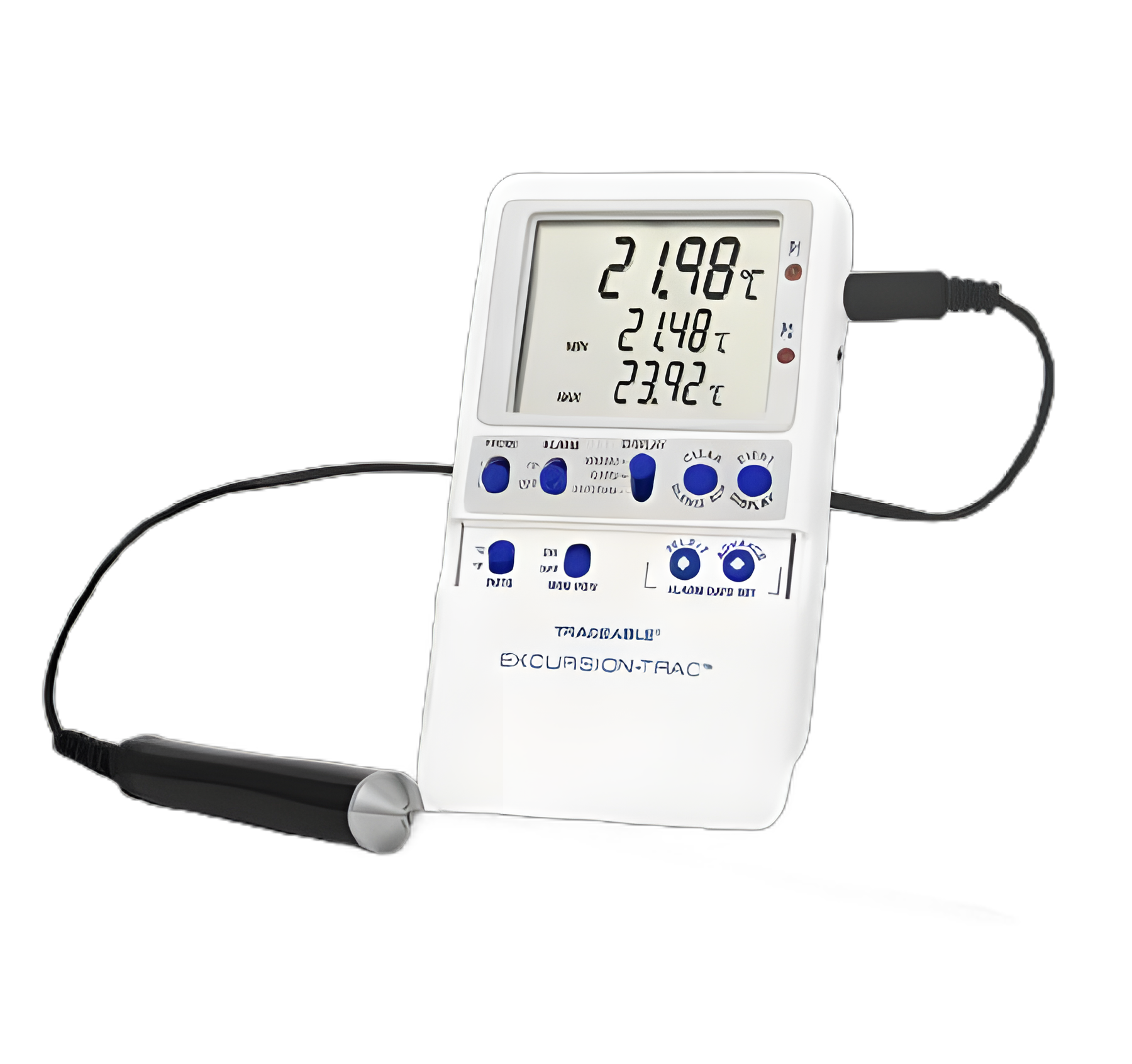 Datalogging Refrigerator / Freezer Thermometer with Alarm Traceable® Excursion-Trac™ Celsius -58° to +158°F (-50° to +70°C) Stainless Steel Probe Multiple Mounting Options Battery Operated