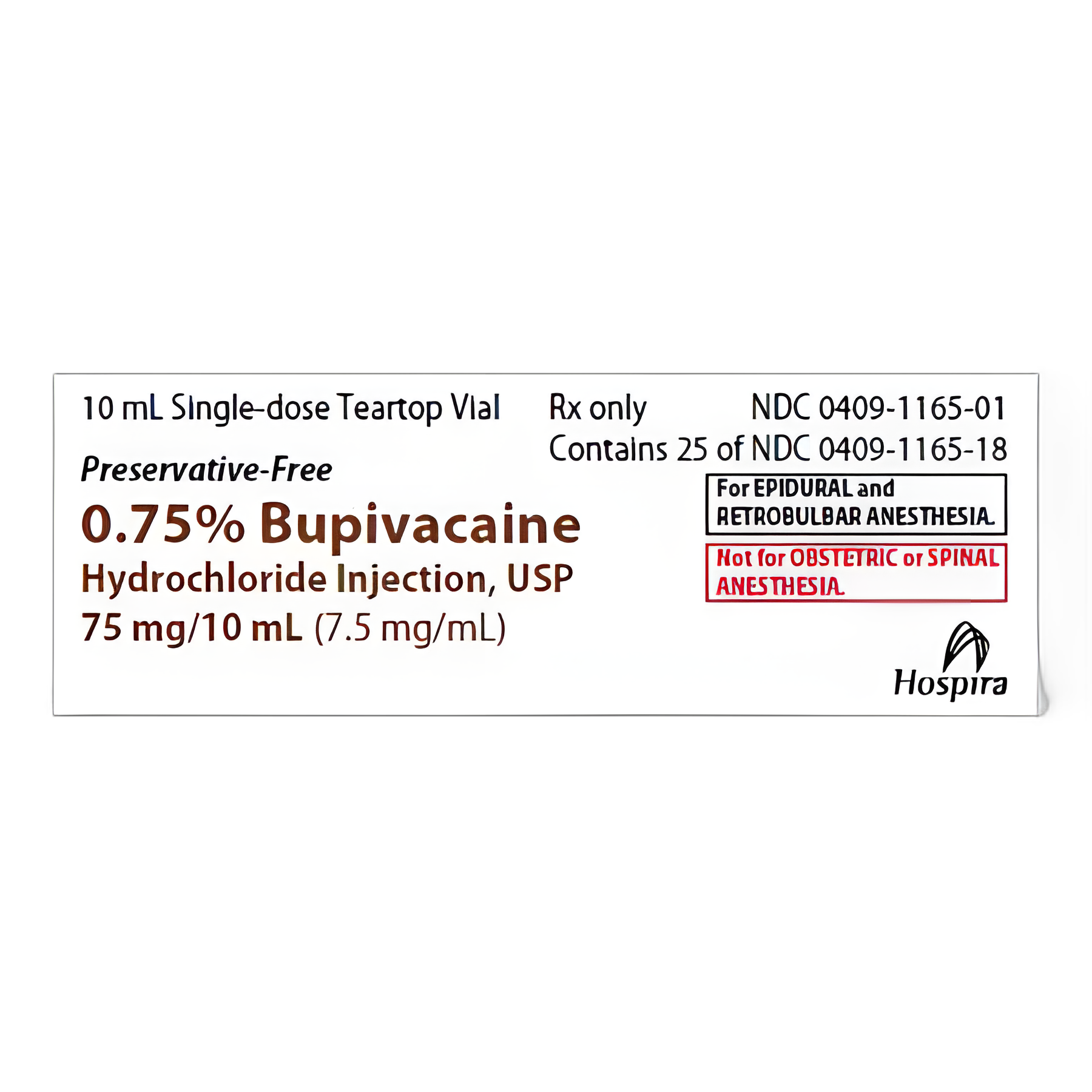 Bupivacaine HCl, Preservative Free 0.75%, 7.5 mg / mL Injection Single-Dose Vial 10 mL - 00409116501