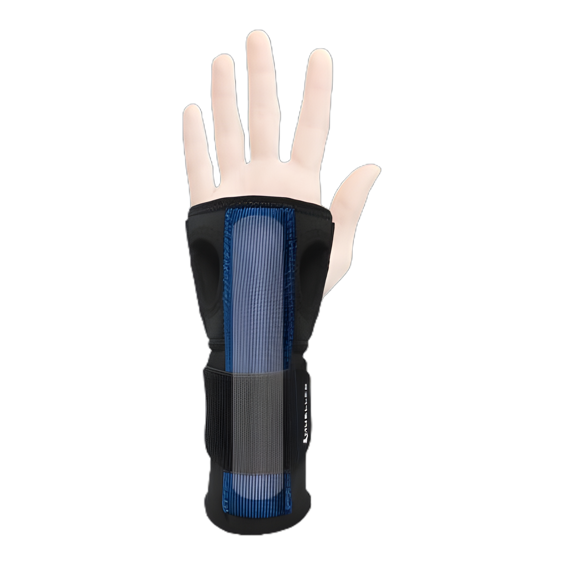 Wrist Support Mueller® X-Stay Wrist Stabilizer Bilateral Aluminum / Nylon / Polyester / PP/ PU / PU Foam / Spandex / Steel / TPU Left or Right Hand Black / Blue Large / X-Large