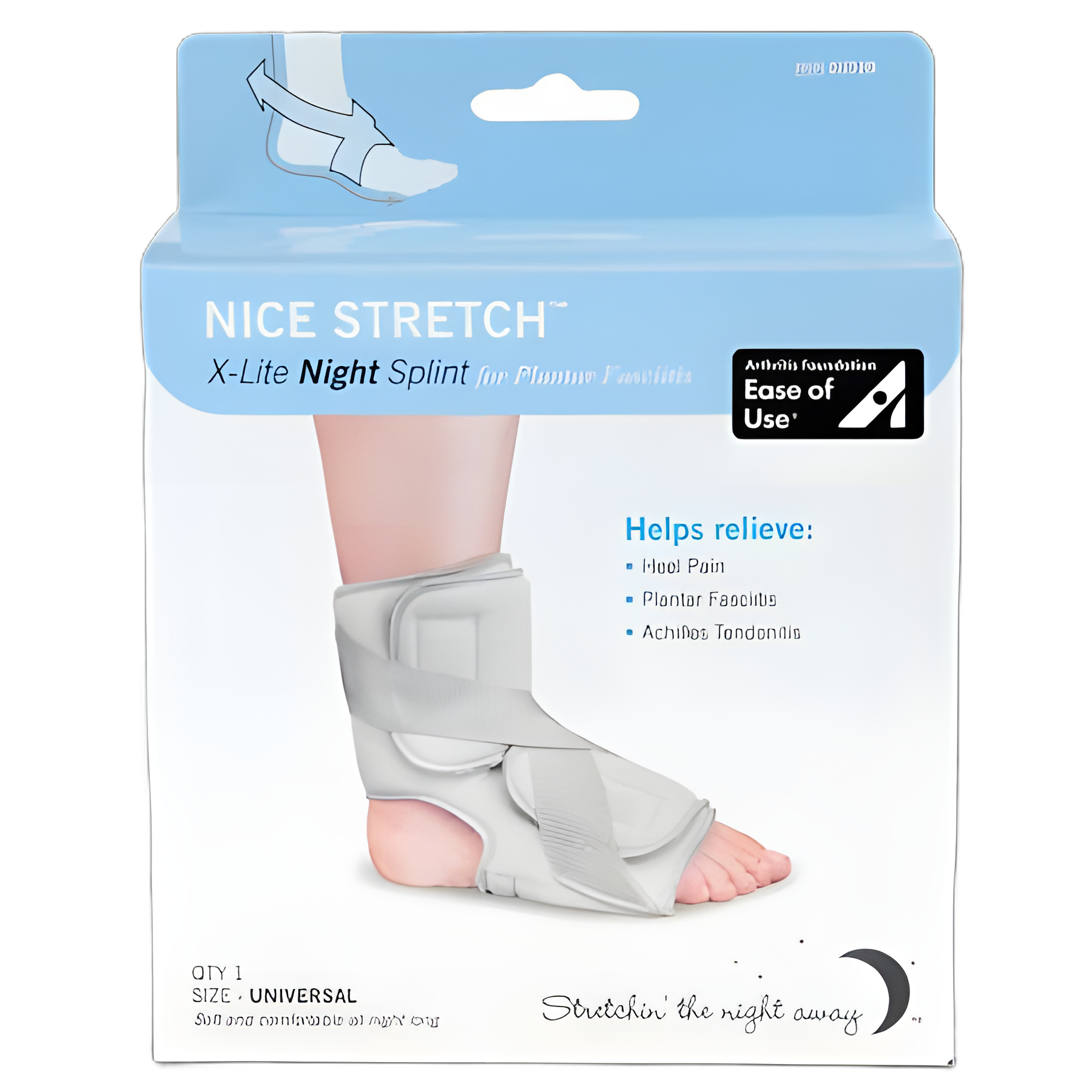 Plantar Fasciitis Night Splint Nice Stretch® X-Lite One Size Fits Most Hook and Loop Closure Left or Right Foot
