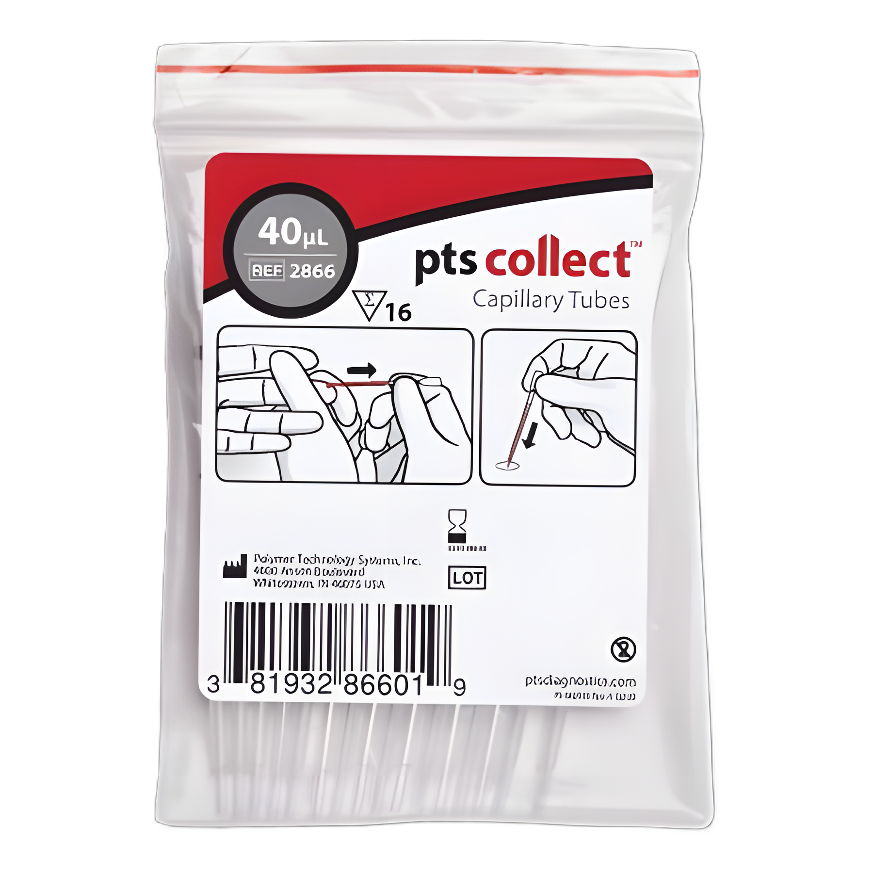 PTS Diagnostics Capillary Blood Collection Tube Plain 40 µL Without Closure Glass Tube