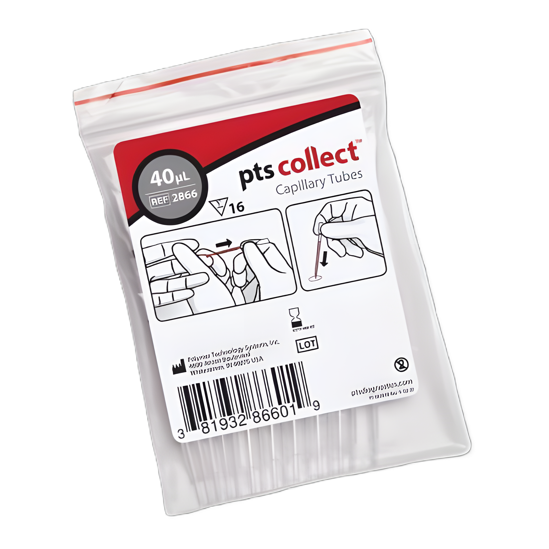 PTS Diagnostics Capillary Blood Collection Tube Plain 40 µL Without Closure Glass Tube