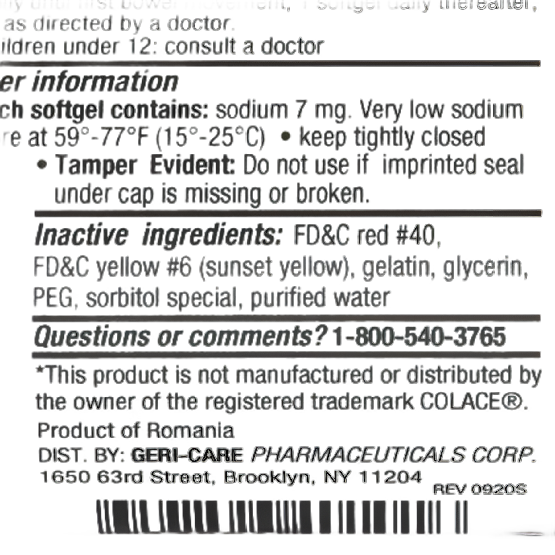 Stool Softener Geri-Care® Softgel 100 per Bottle 100 mg Strength Docusate Sodium