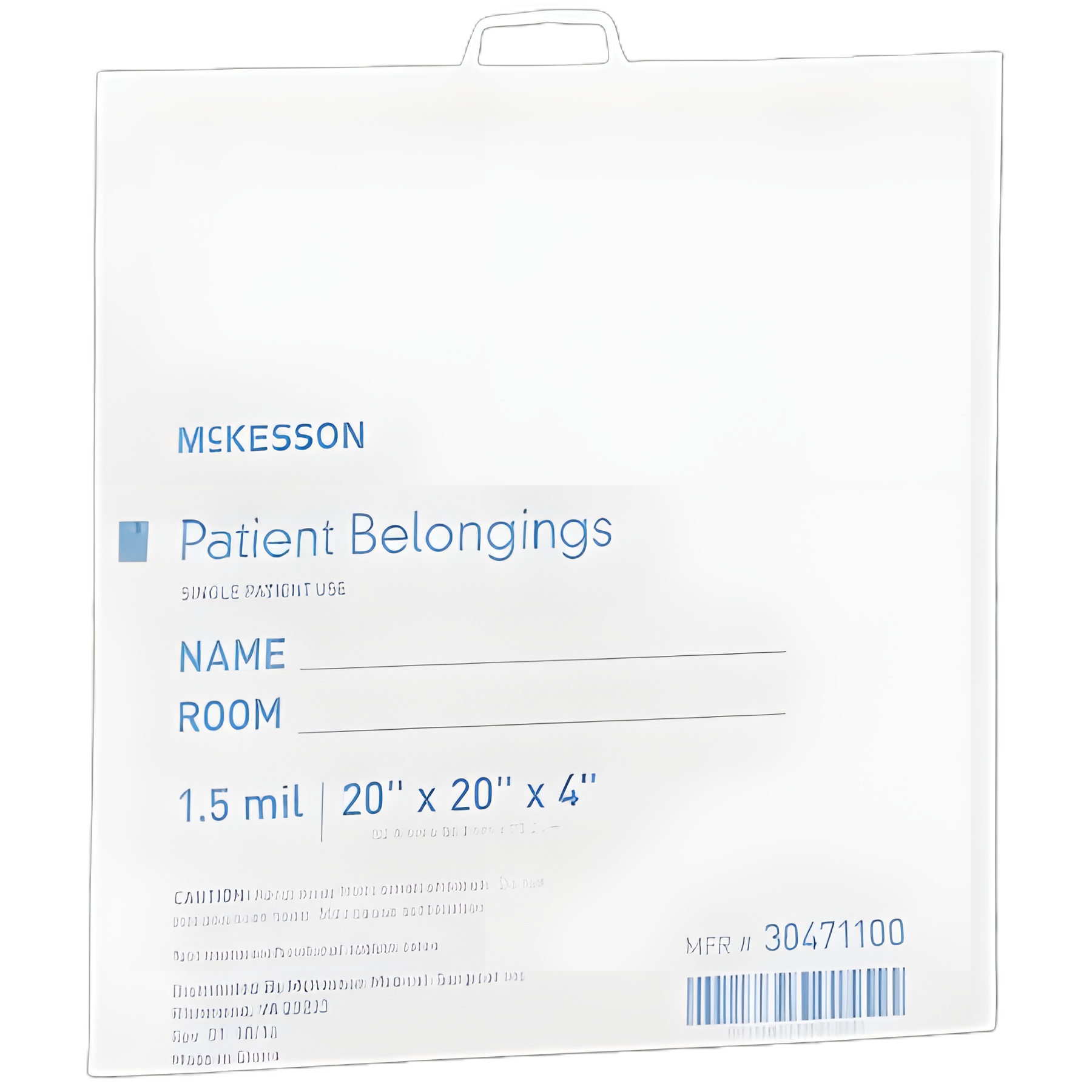 Patient Belongings Bag McKesson 4 X 20 X 20 Inch Polyethylene Snap Closure White
