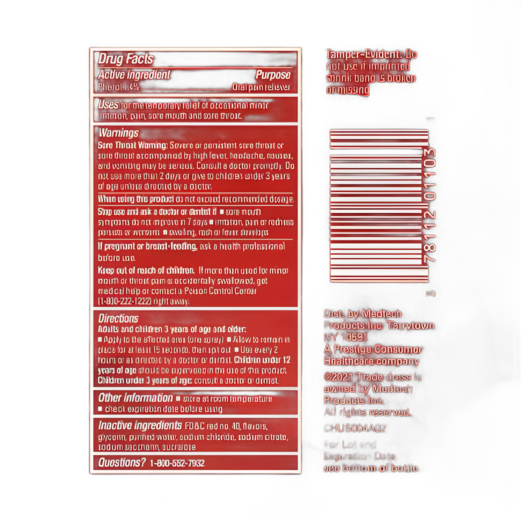 Sore Throat Relief Chloraseptic® 1.4% Strength Oral Spray 6 oz. - 78112001103