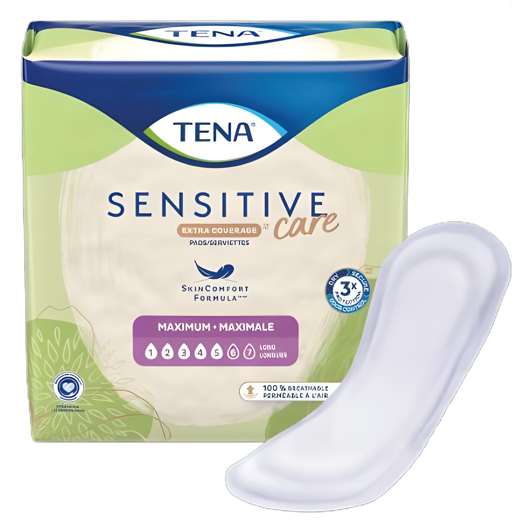 TENA Sensitive Care Maximum Extra Coverage Long Bladder Control Pad, 15 Inch, Heavy Absorbency