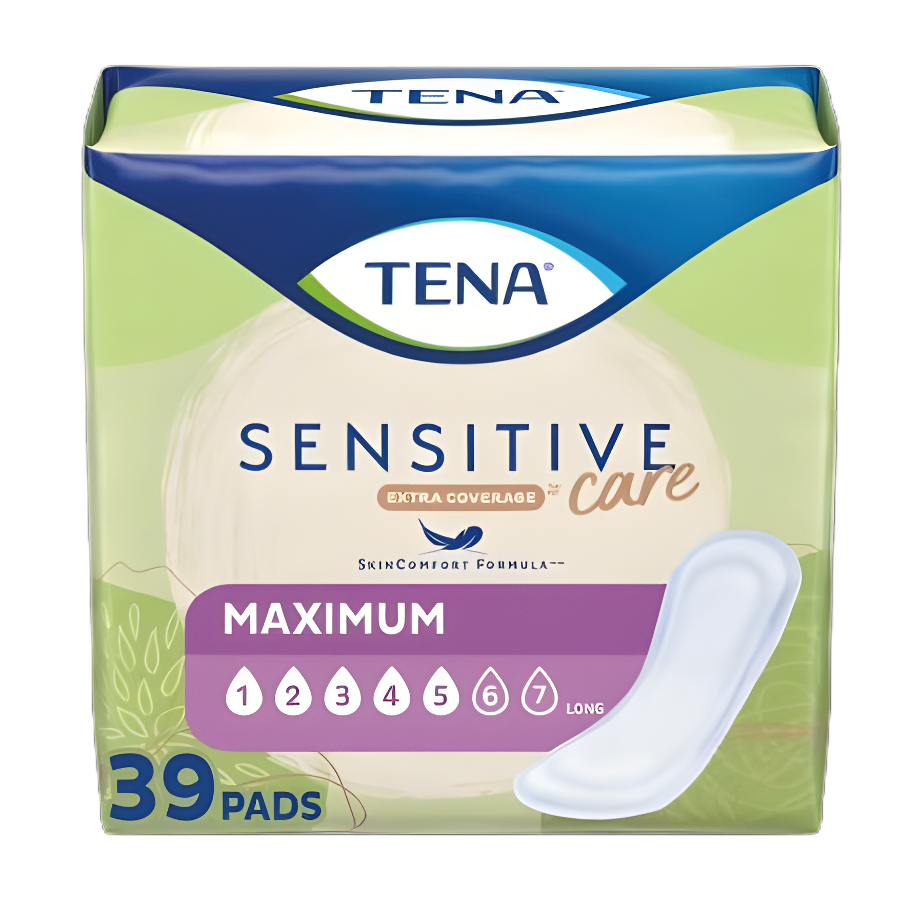 TENA Sensitive Care Maximum Extra Coverage Long Bladder Control Pad, 15 Inch, Heavy Absorbency