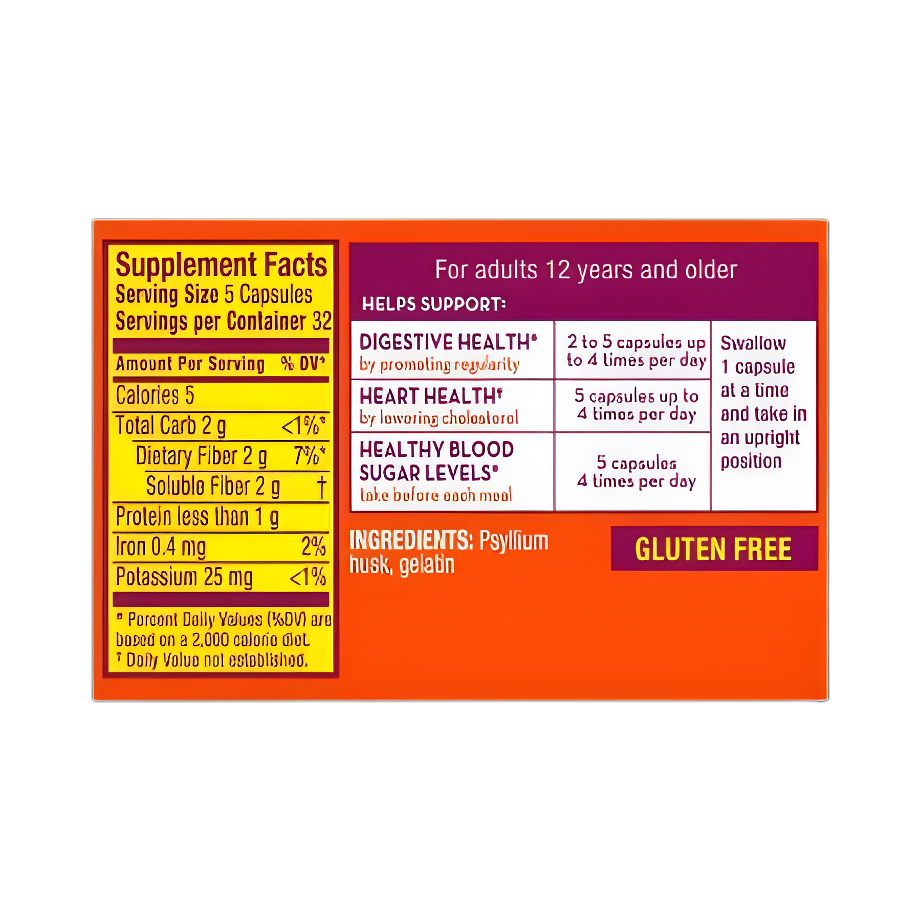 Fiber Supplement Metamucil® Capsule 160 per Bottle 0.52 Gram Strength Potassium / Psyllium Husk