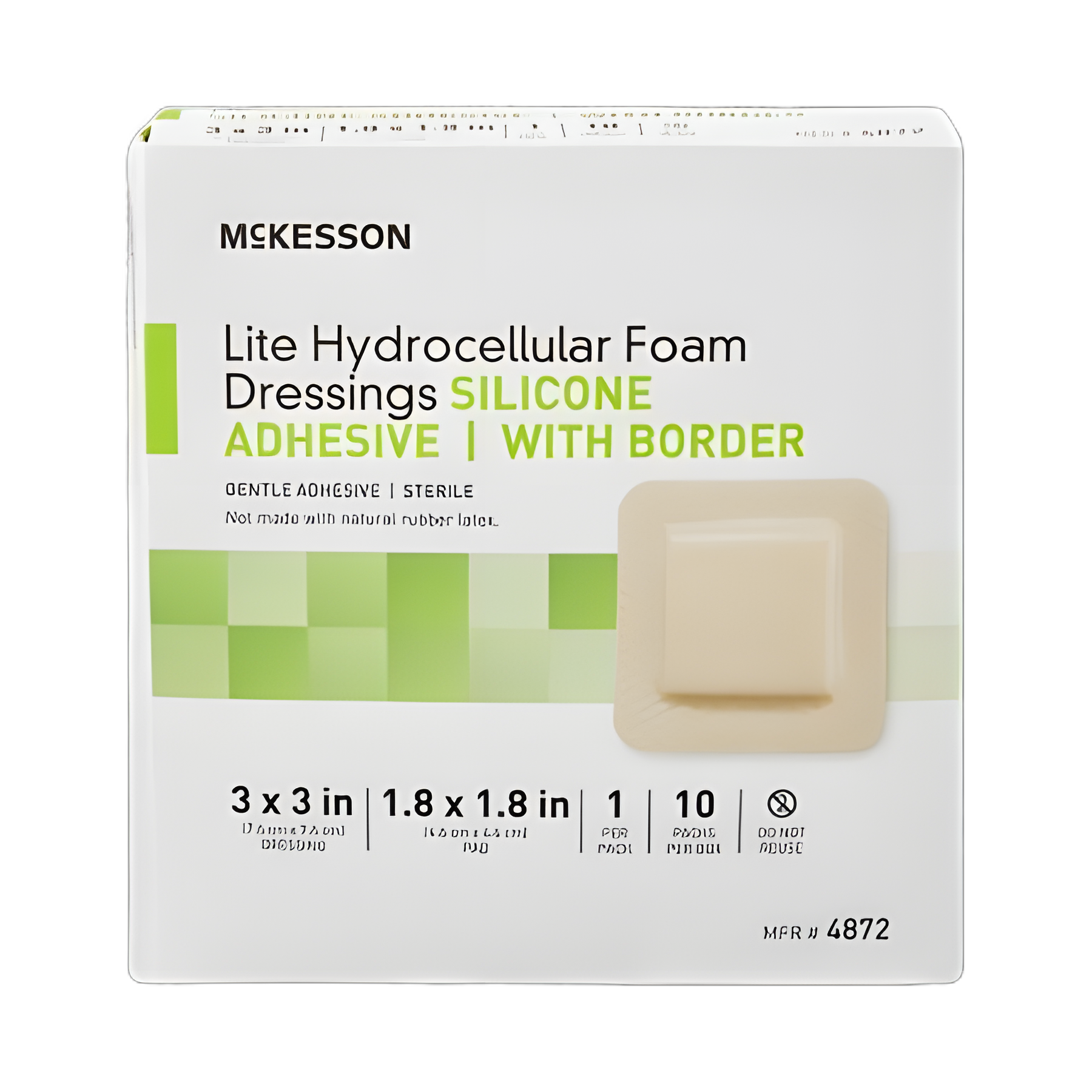 Thin Foam Dressing McKesson Lite 3 X 3 Inch With Border Film Backing Silicone Gel Adhesive Square Sterile