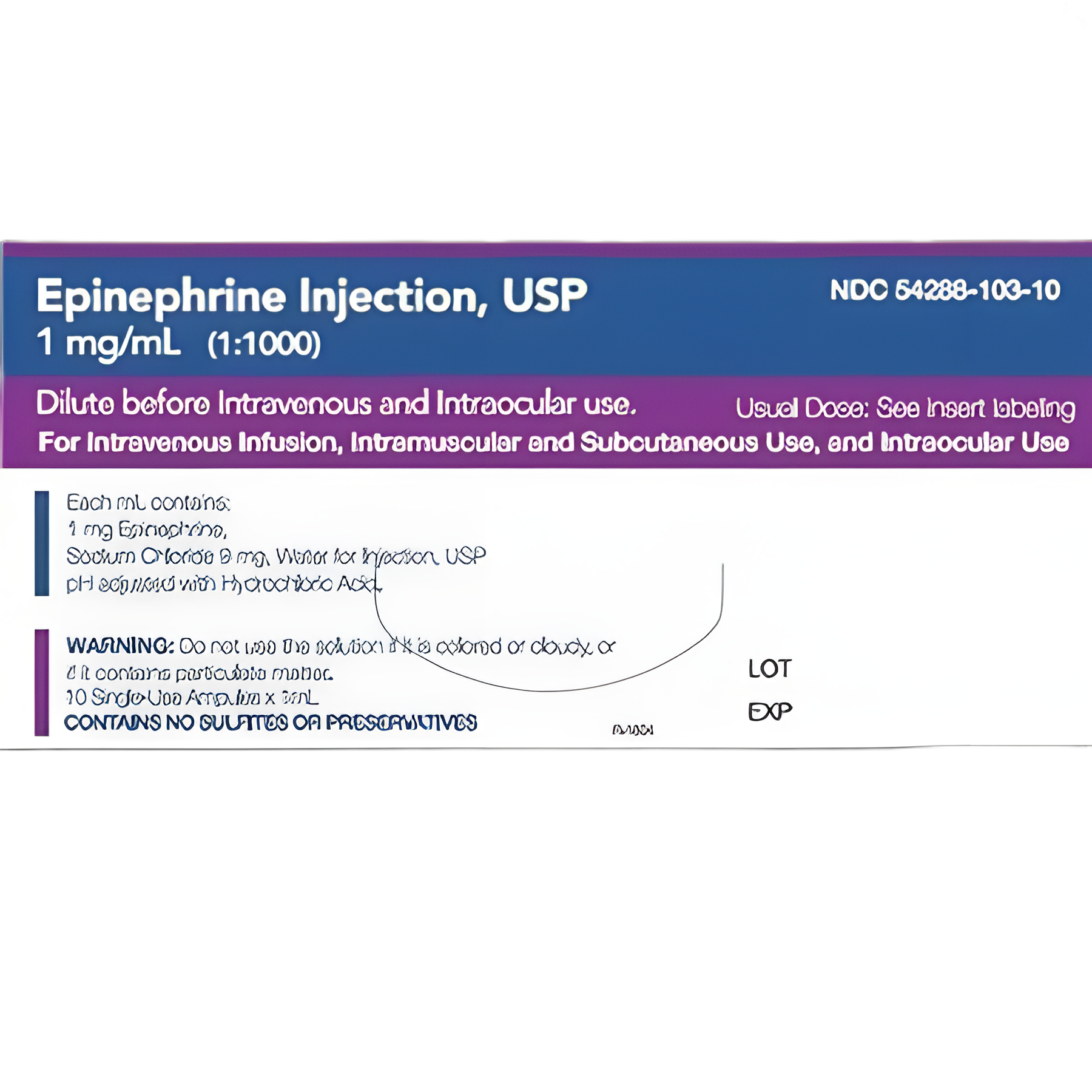 Alpha and Beta Adrenergic Agonist Epinephrine, Preservative Free 1 mg / mL (1:1000) Injection Ampule 1 mL