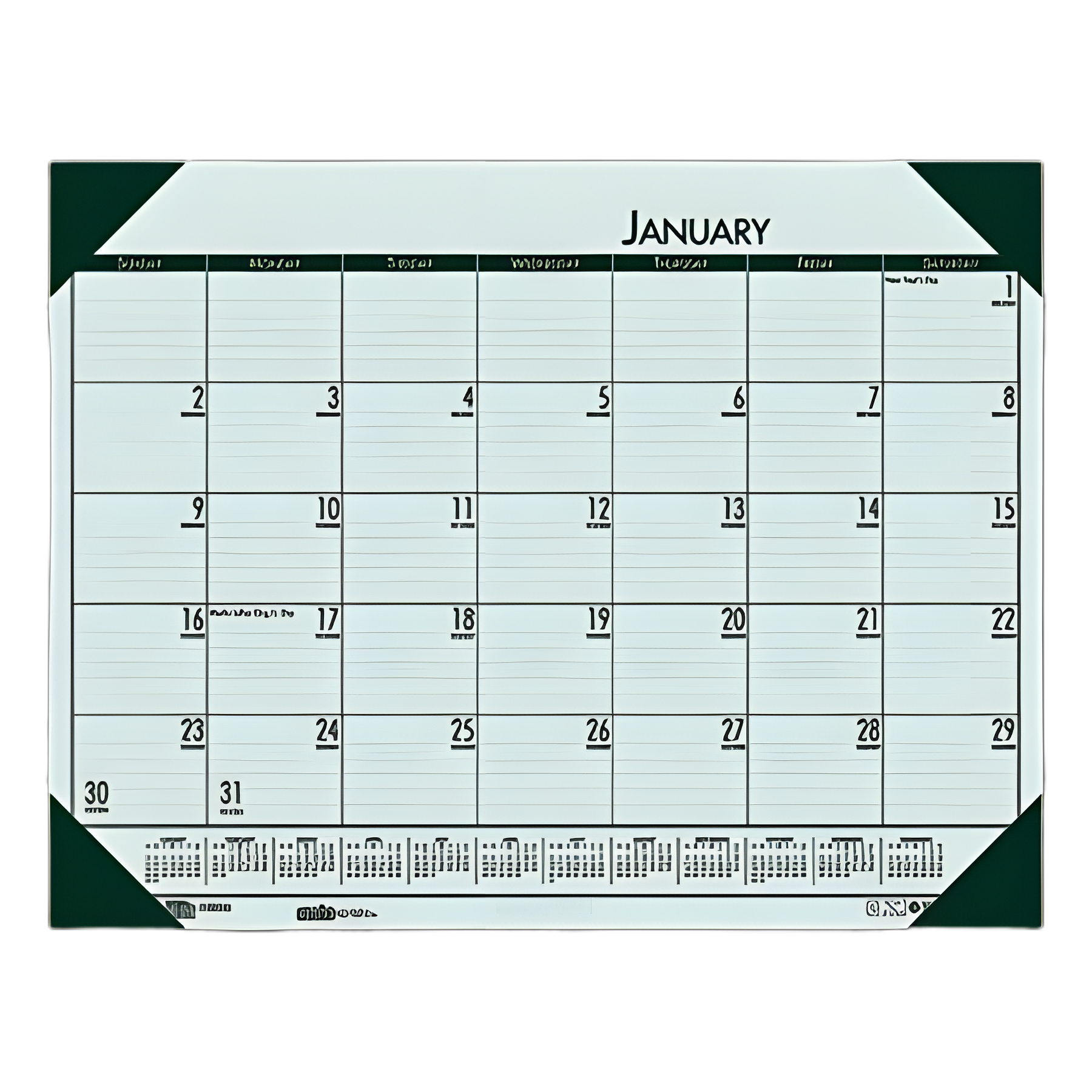 EcoTones Recycled Monthly Desk Pad Calendar, 22 x 17, Green-Tint/Woodland Green Sheets/Corners, 12-Month (Jan to Dec): 2024