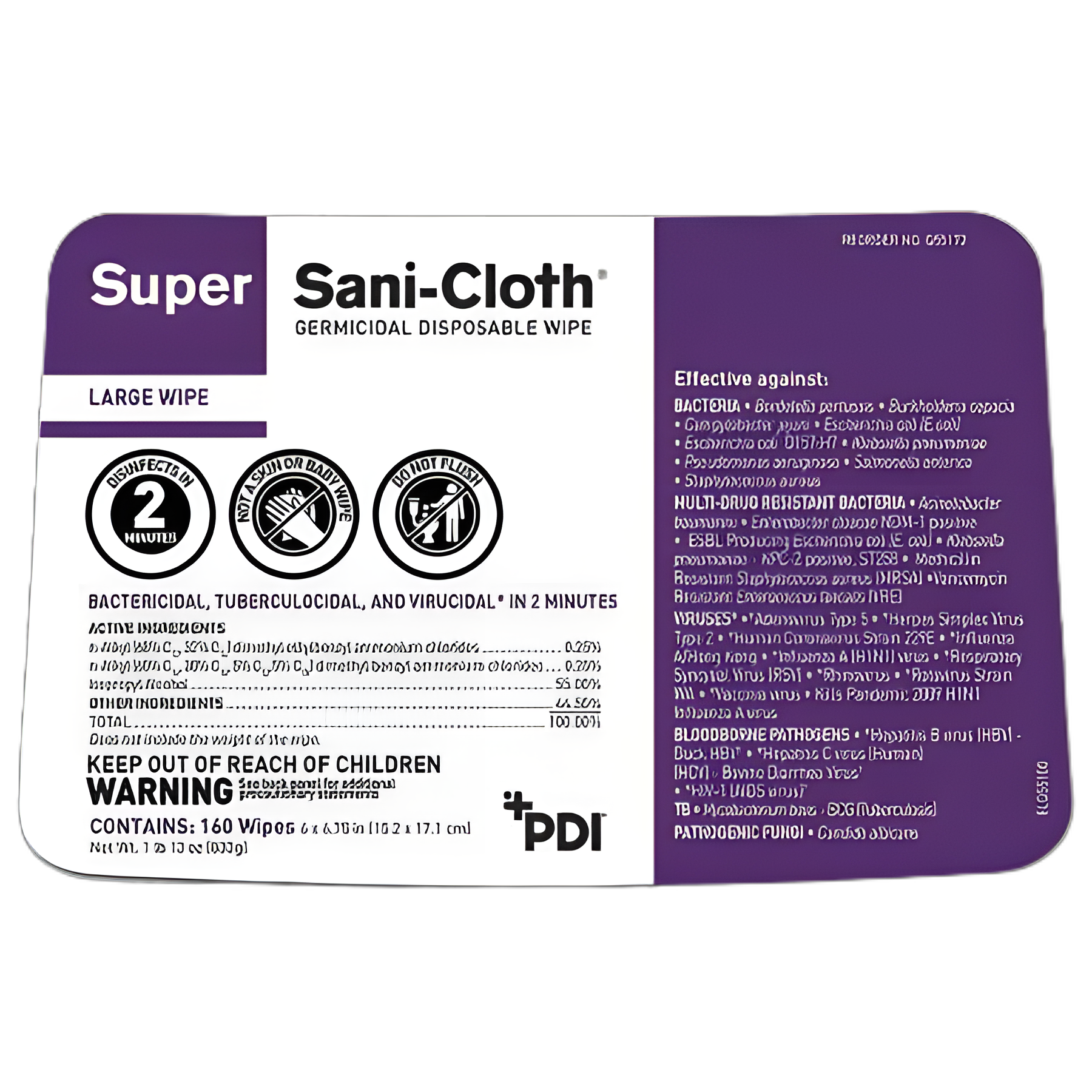 Super Sani-Cloth® Surface Disinfectant Cleaner Premoistened Germicidal Manual Pull Wipe 160 Count Canister Alcohol Scent NonSterile