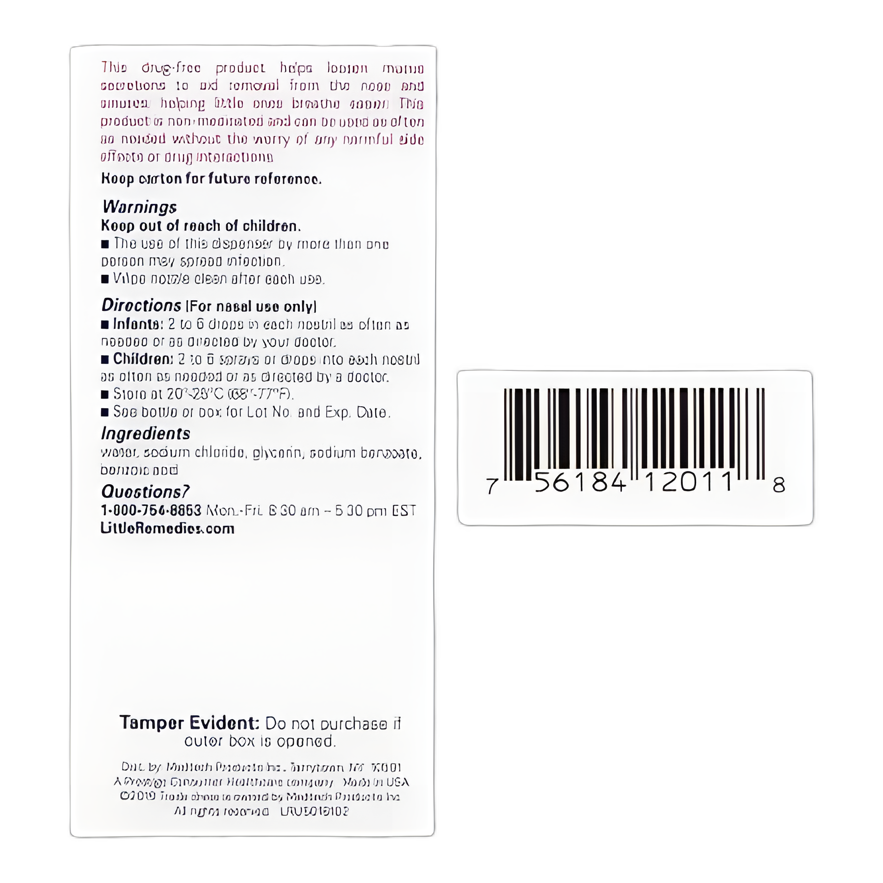 Saline Nasal Spray Little Remedies® Saline Spray + Drops 0.65% Strength 1 oz.