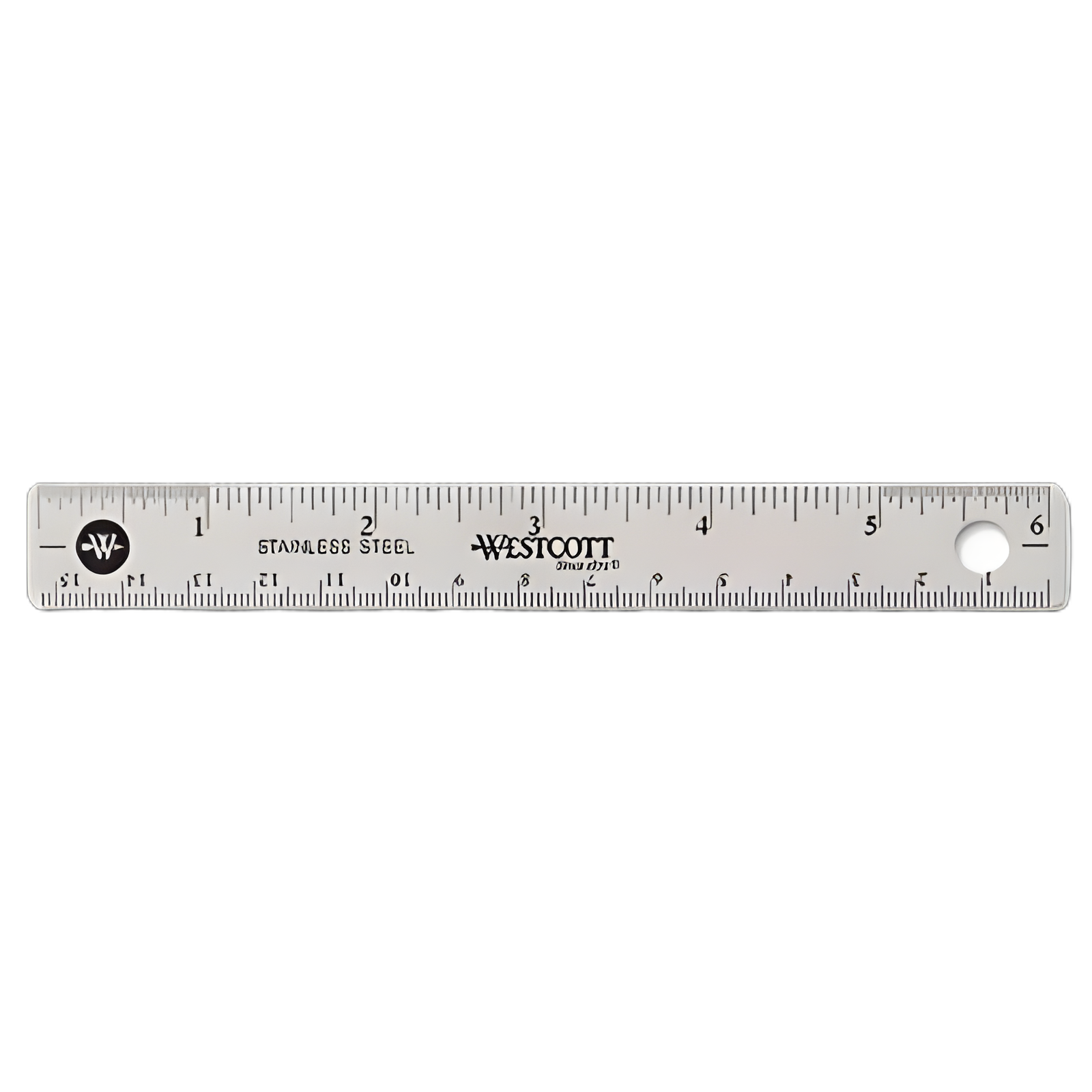 Stainless Steel Office Ruler With Non Slip Cork Base, Standard/Metric, 6" Long