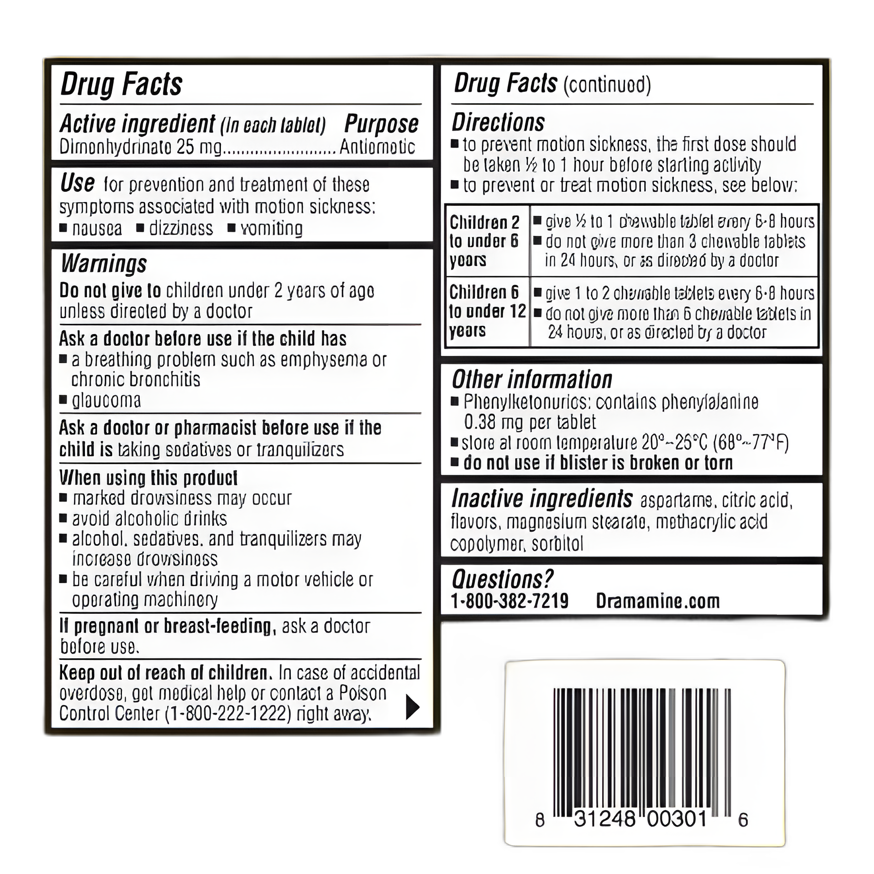 Nausea Relief Dramamine® Motion Sickness Relief 25 mg Strength Chewable Tablet 8 per Box