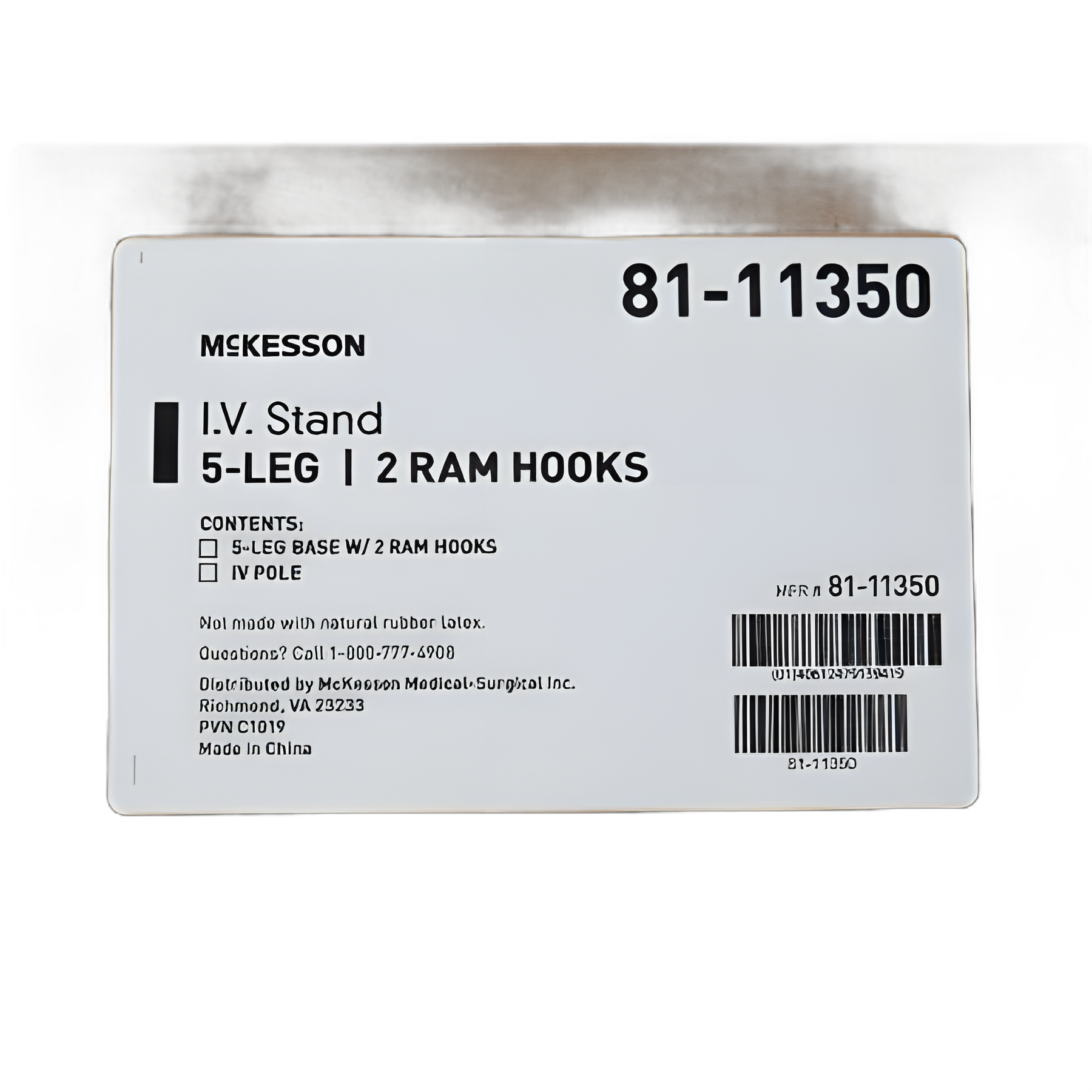 IV Stand Floor Stand McKesson 2-Hook 5-Legs, Dual-Wheel Nylon Casters, Cast Aluminum Base
