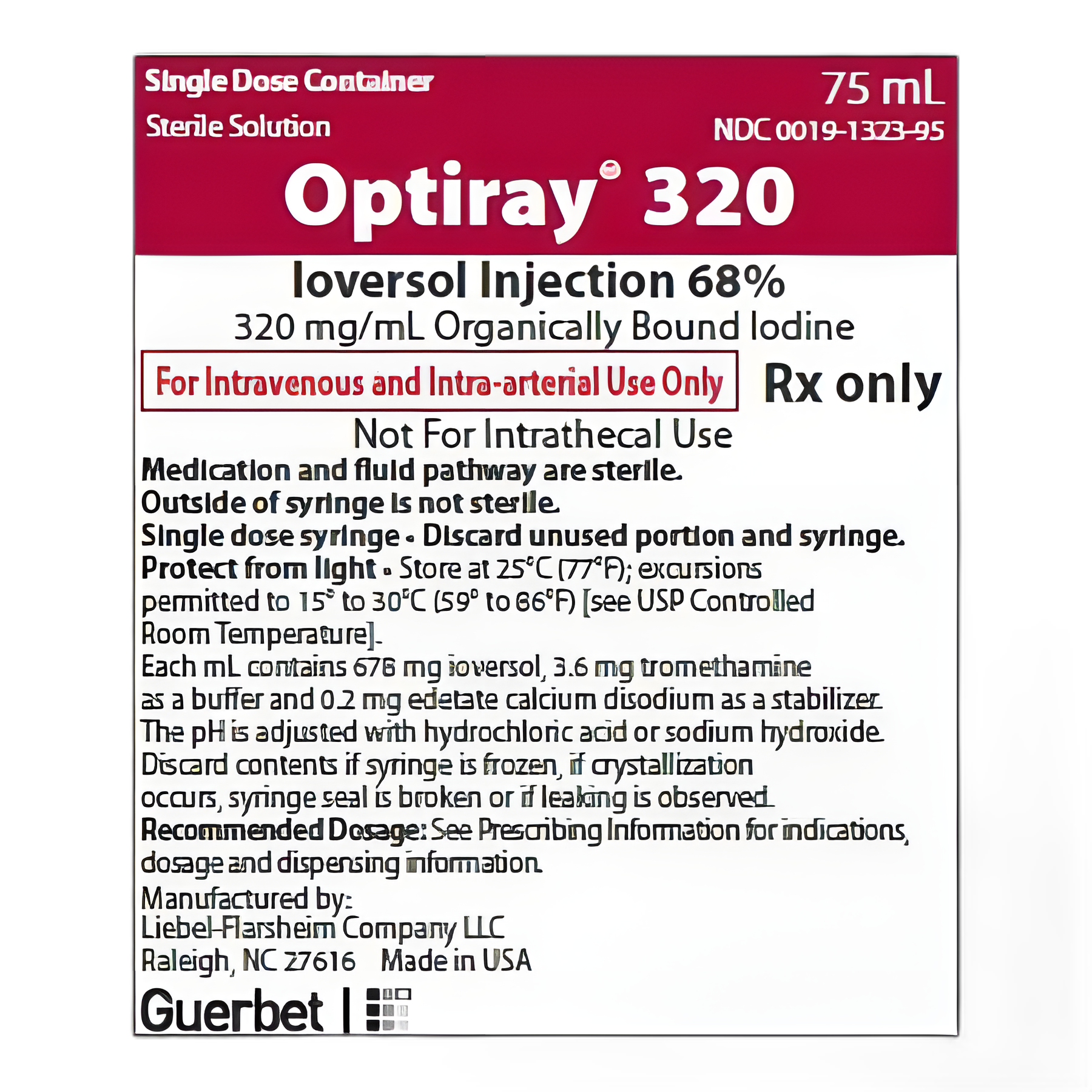Optiray™ 320 Ioversol 68%, 320 mg / mL Injection Prefilled Power Injector Syringe 75 mL Fill / 125 mL - 00019132395