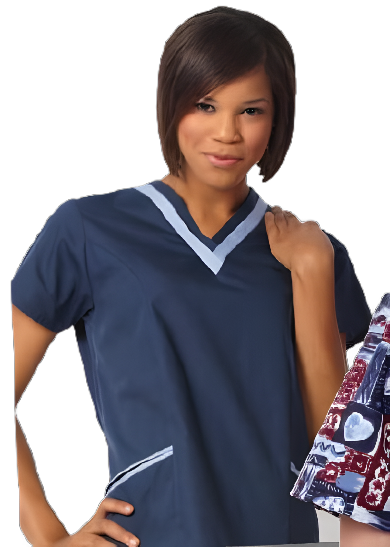 Scrub Shirt 3X-Large Ceil Blue / Navy 2 Pockets Short Set-In Sleeve Female