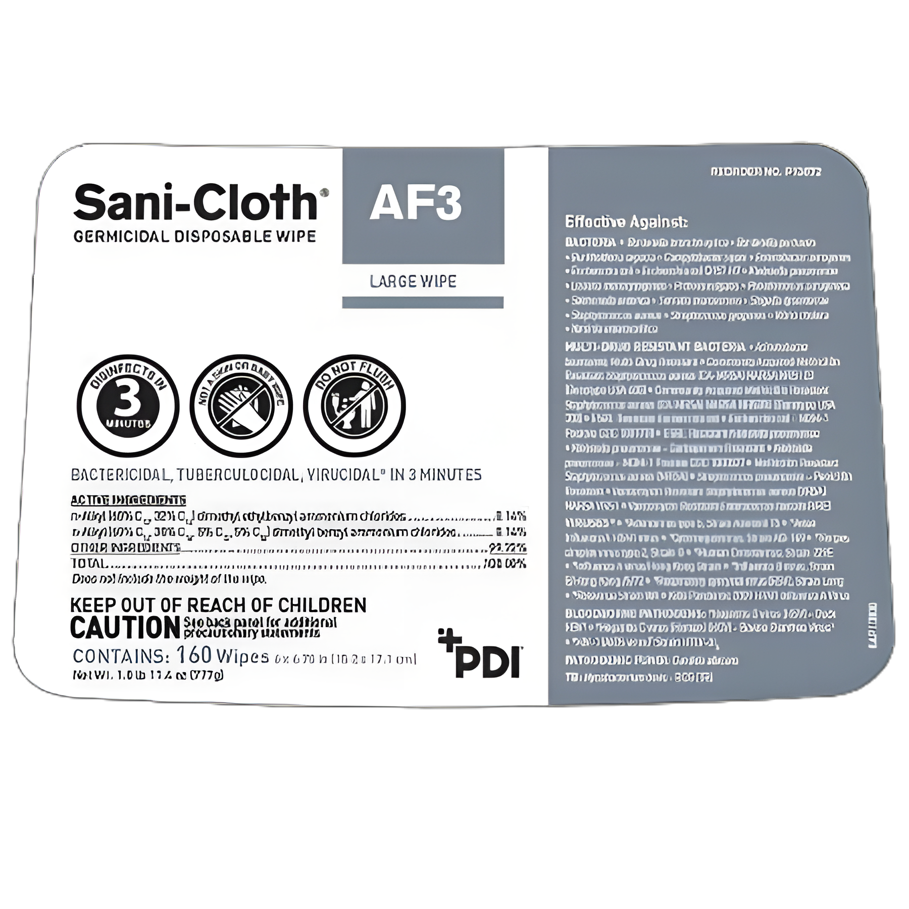 Sani-Cloth® AF3 Surface Disinfectant Cleaner Premoistened Germicidal Manual Pull Wipe 160 Count Canister Mild Scent NonSterile
