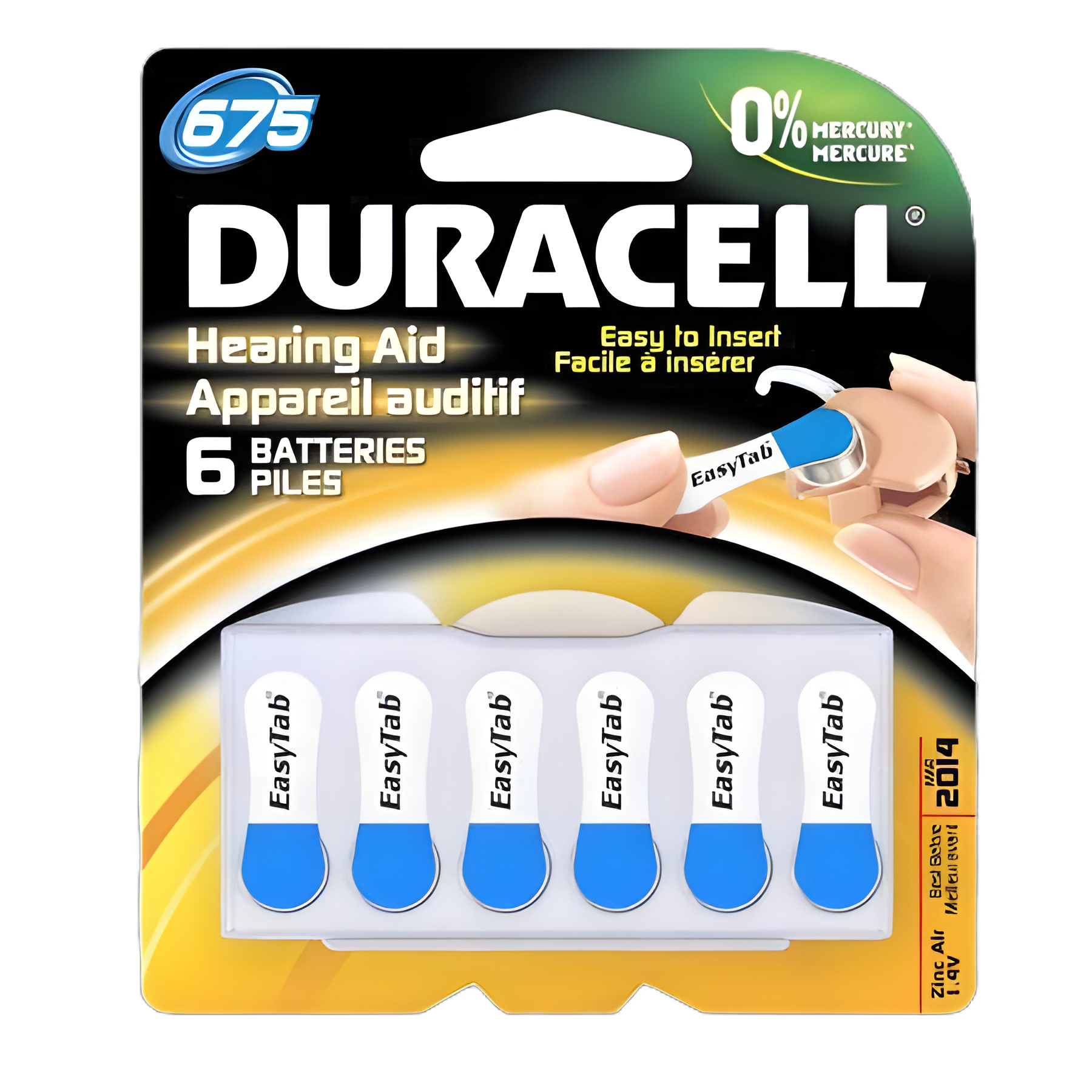 Duracell® 675 Zinc-Air Hearing Aid Batteries 1.4V Disposable 6-Pack