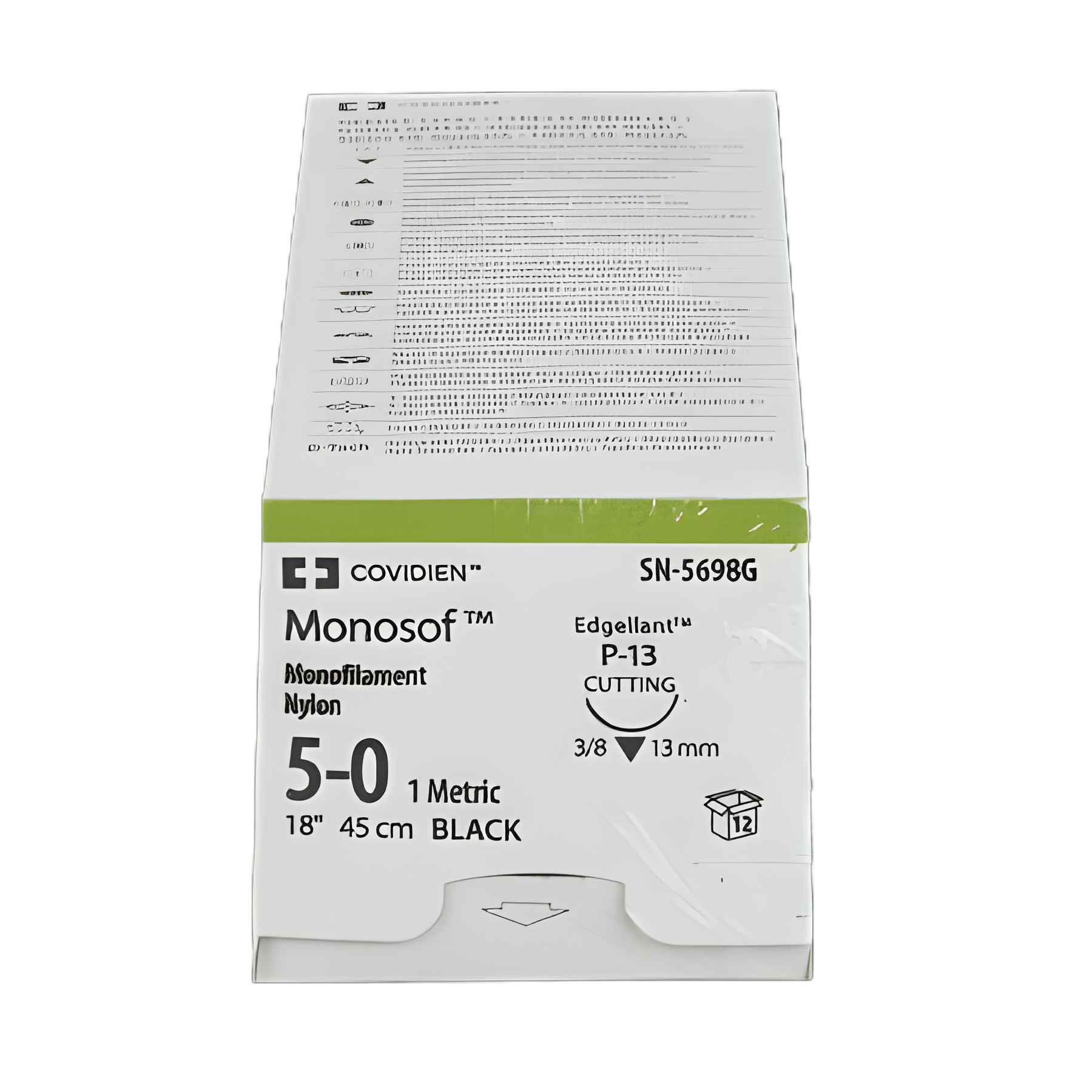 Nonabsorbable Suture with Needle Monosof™~Dermalon™ Nylon P-13 3/8 Circle Precision Reverse Cutting Needle Size 5 - 0 Monofilament - SN-5698G