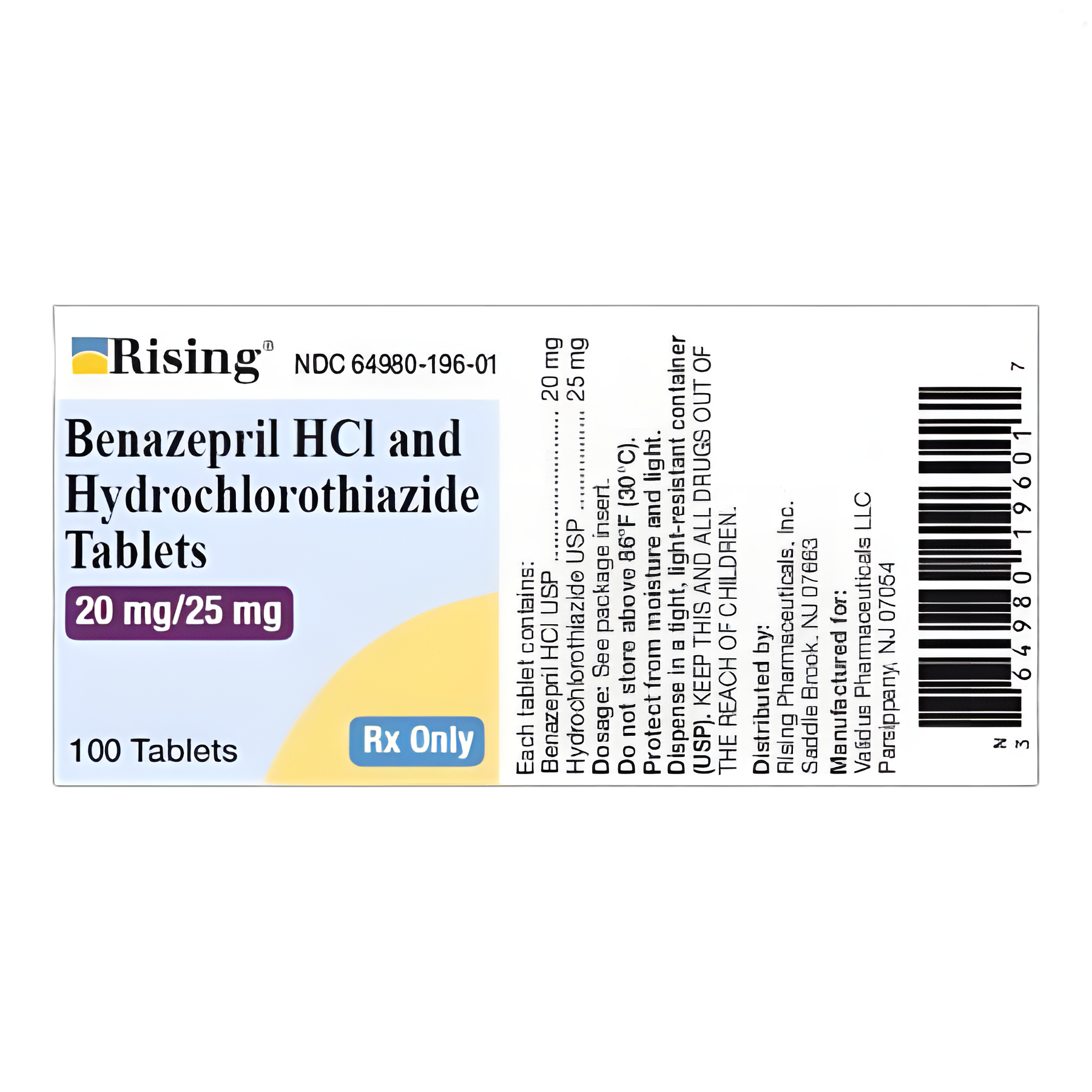 Benazepril HCl / Hydrochlorothiazide 20 mg - 25 mg Combination Tablet for Hypertension
