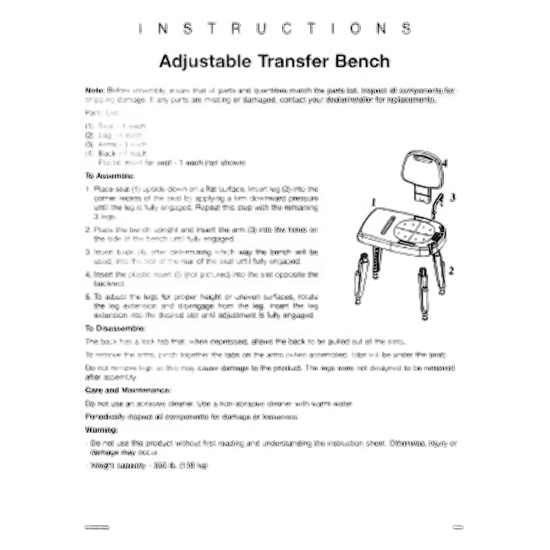 Maddak Bath Transfer Bench Removable Arm Rail 16 to 21 Inch Seat Height 350 lbs. Weight Capacity