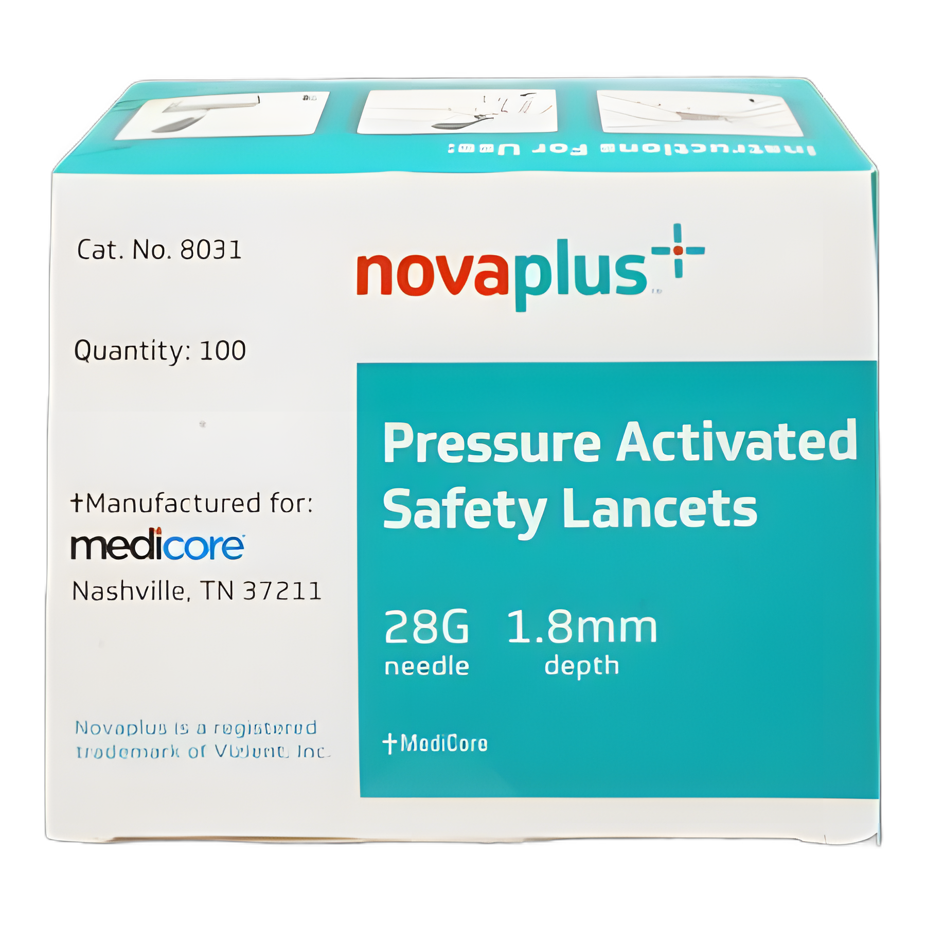 Safety Lancet Novaplus 28 Gauge Retractable Pressure Activated Finger