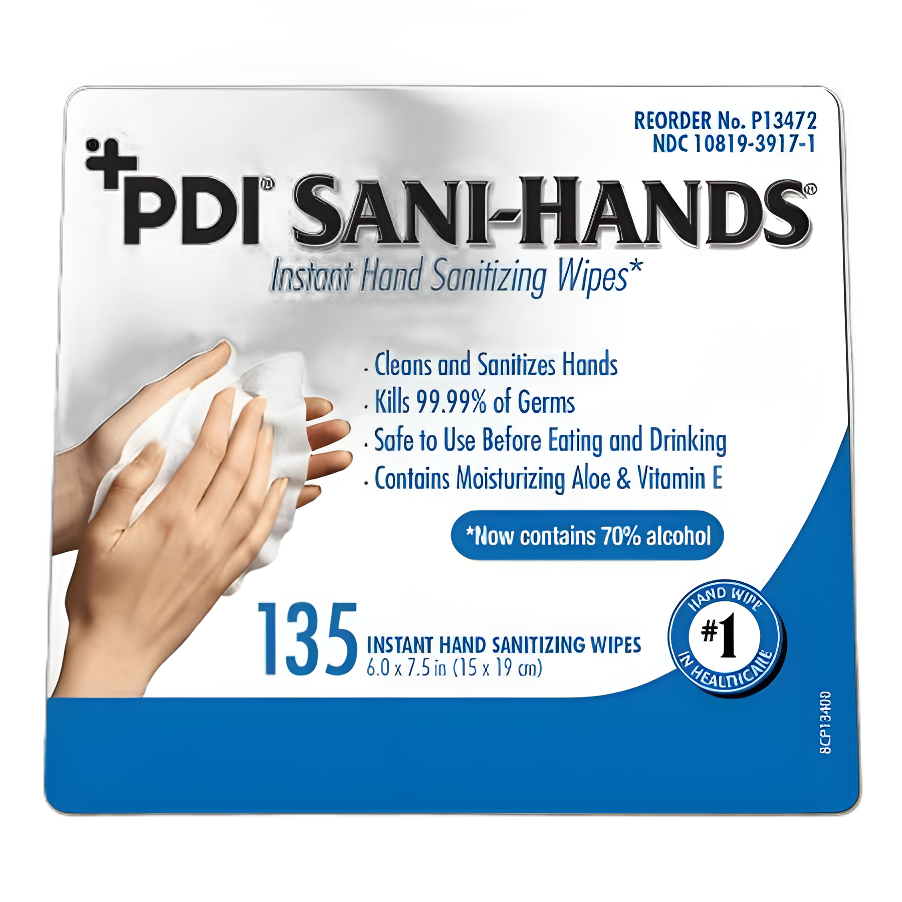 Hand Sanitizing Wipe Sani-Hands® 135 Count Ethyl Alcohol Wipe Canister