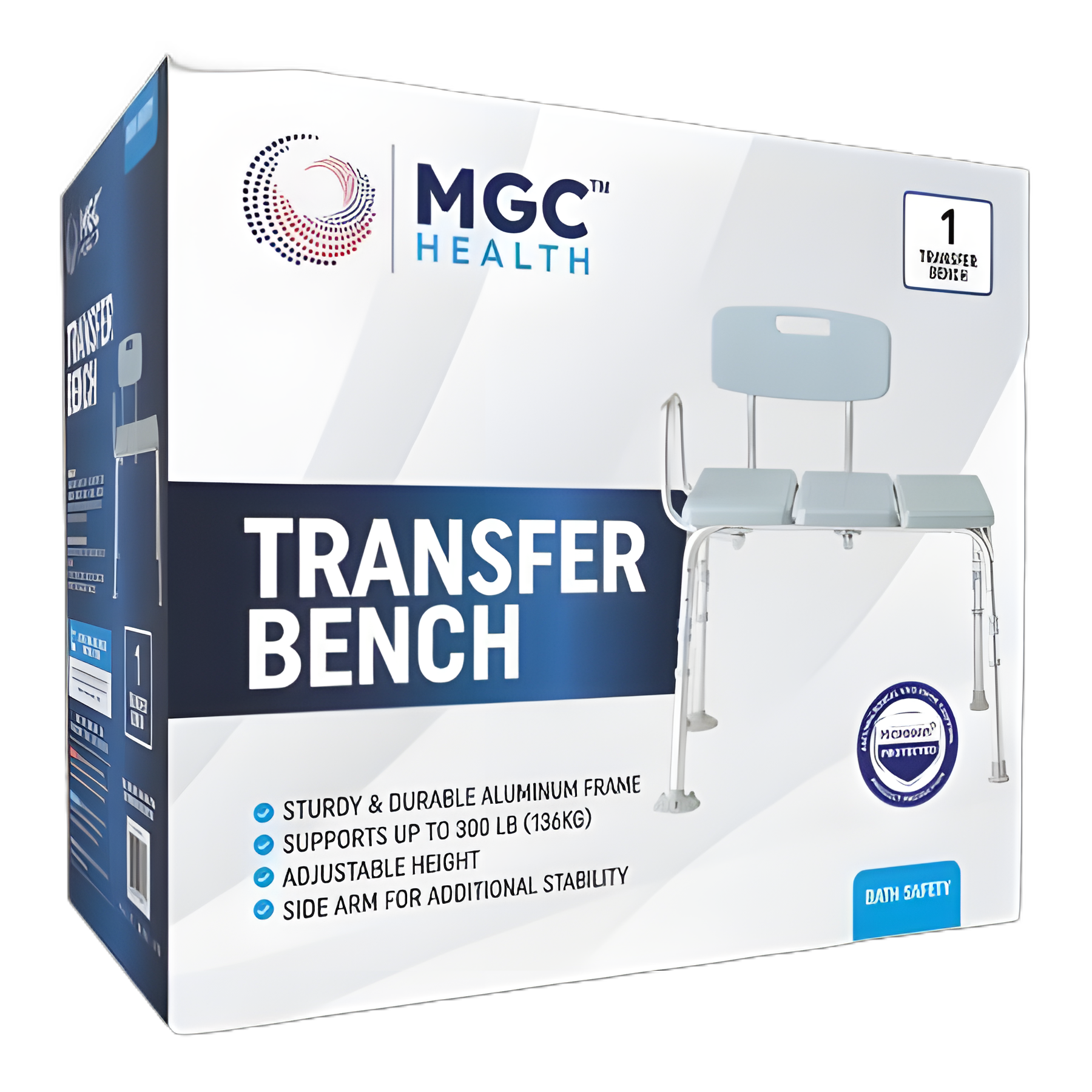 Bath Transfer Bench 17-12 to 22-1/2 Inch Seat Height 300 lbs. Weight Capacity