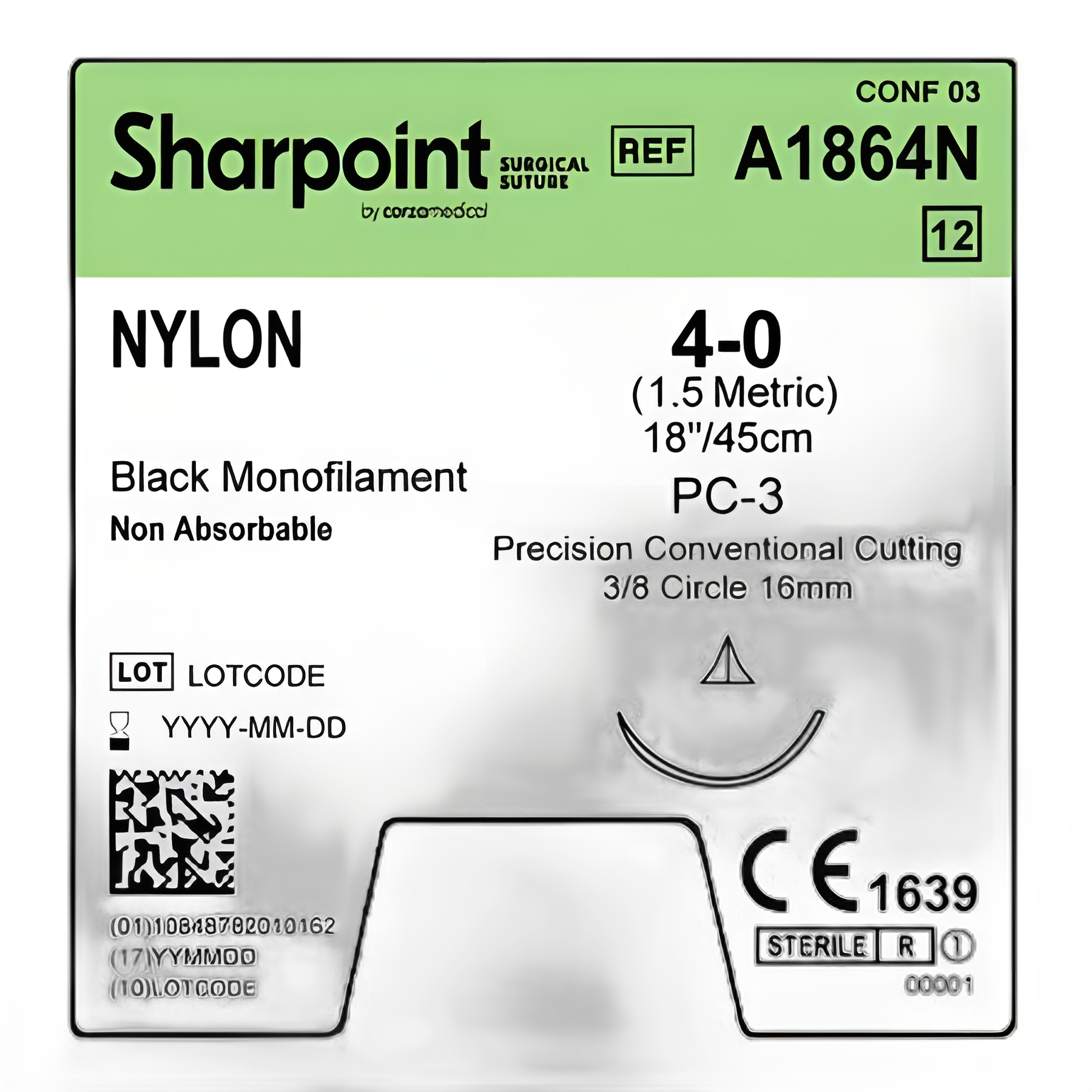 Nonabsorbable Suture with Needle Surgical Specialties™ Nylon 3/8 Circle Precision Conventional Cutting Needle Size 6 - 0 Monofilament