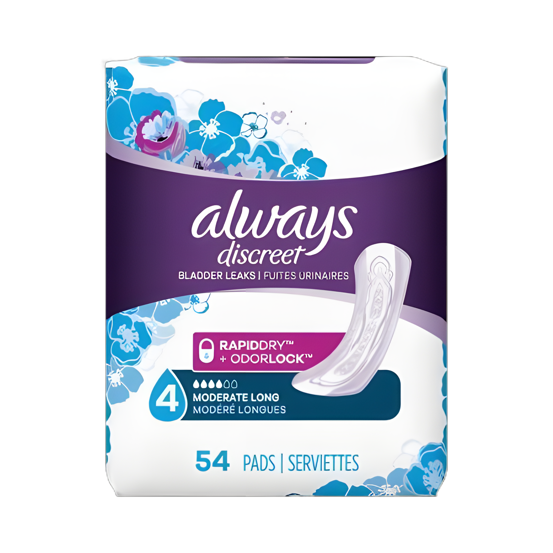 Bladder Control Pad Always® Discreet 13-1/2 Inch Length Moderate Absorbency Absorbent Gel Core One Size Fits Most