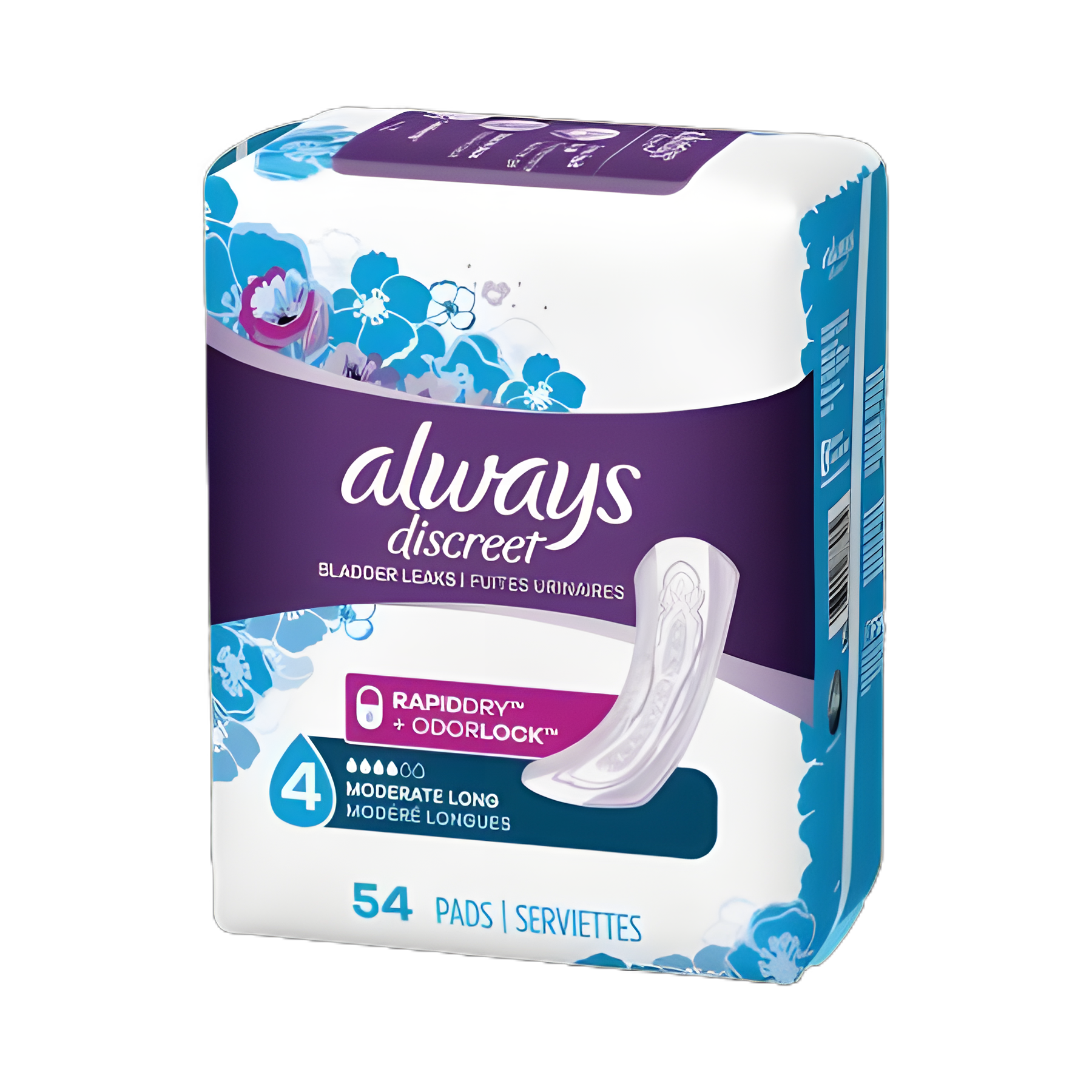 Bladder Control Pad Always® Discreet 13-1/2 Inch Length Moderate Absorbency Absorbent Gel Core One Size Fits Most