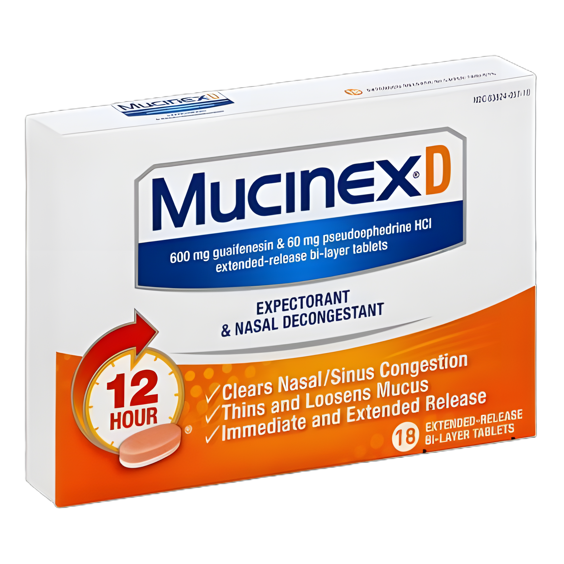 Cold and Cough Relief Mucinex® D Extended Release 600 mg - 60 mg Strength Tablet 18 per Box