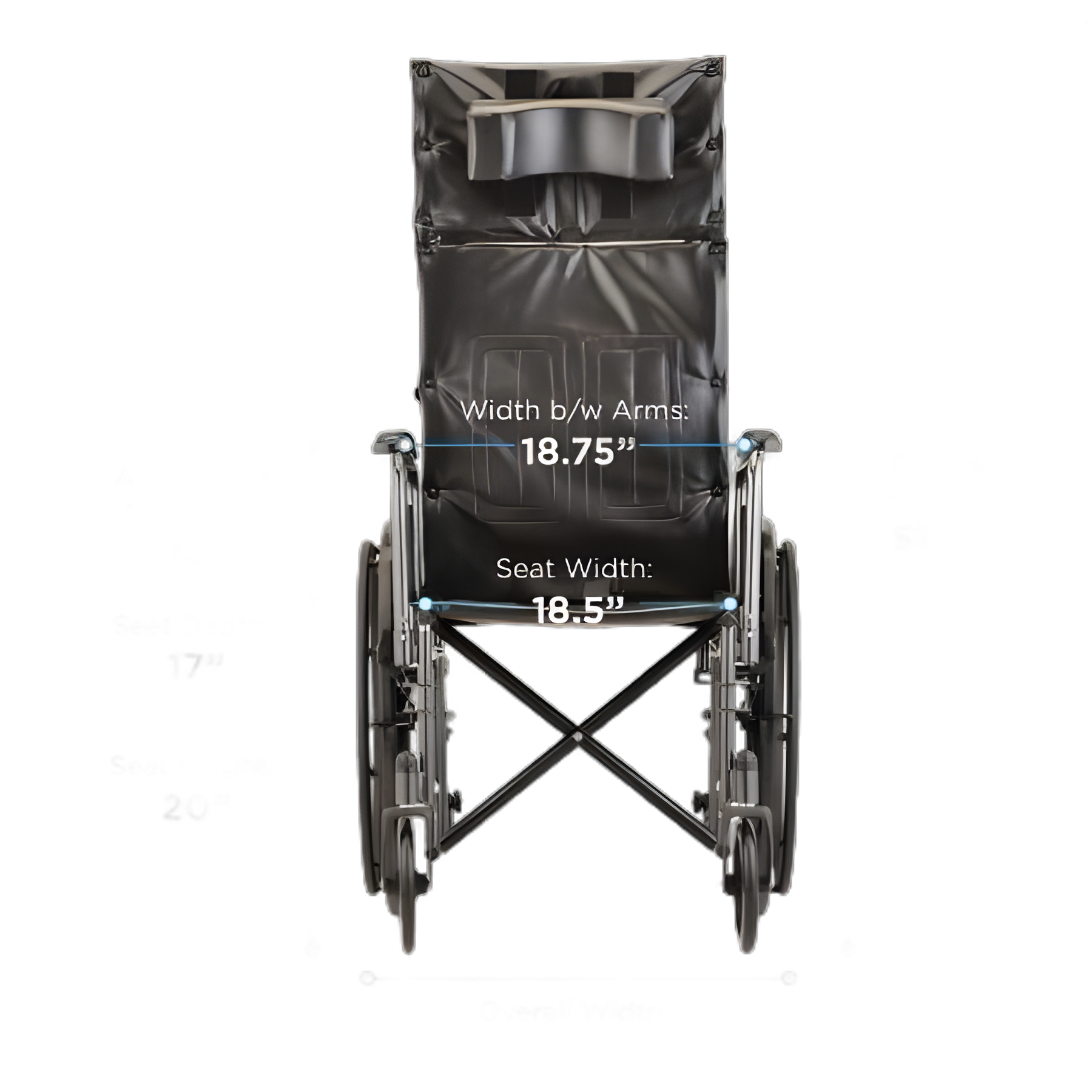 Reclining Wheelchair Nova Full Length Arm Elevating Legrest Black Upholstery 18 Inch Seat Width Adult 300 lbs. Weight Capacity