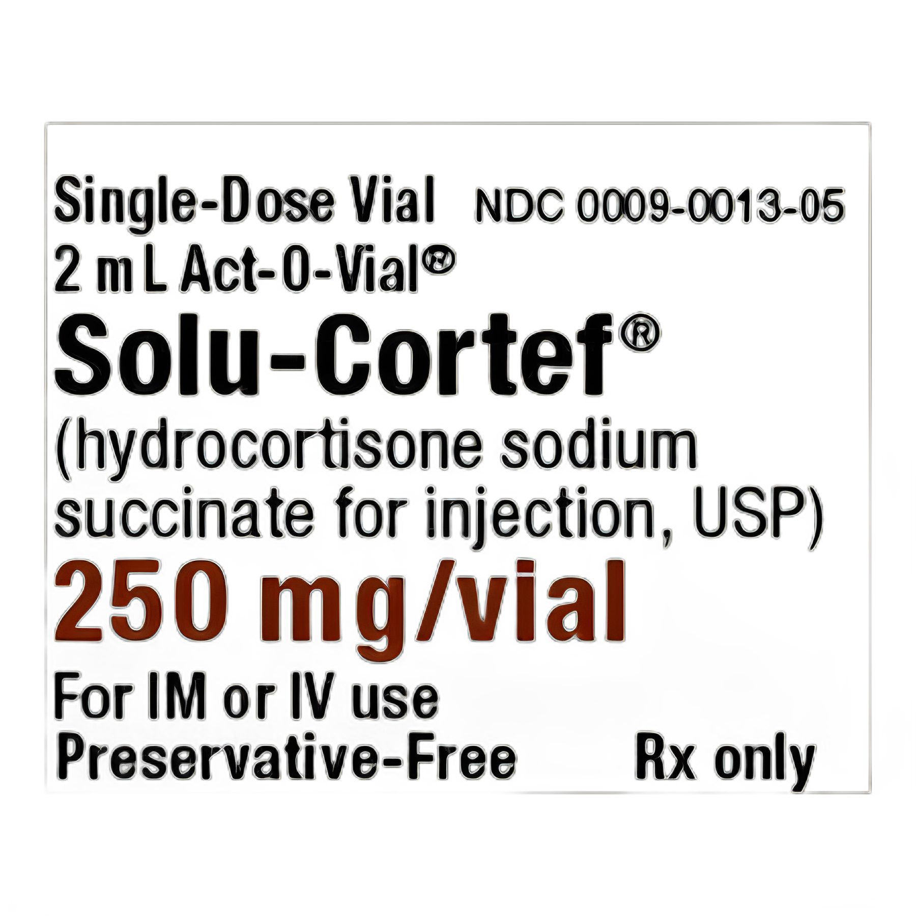 Act-O-Vial® Solu-Cortef® Hydrocortisone Sodium Succinate, Preservative Free 250 mg / 2 mL Injection Single-Dose Vial 2 mL - 00009001305