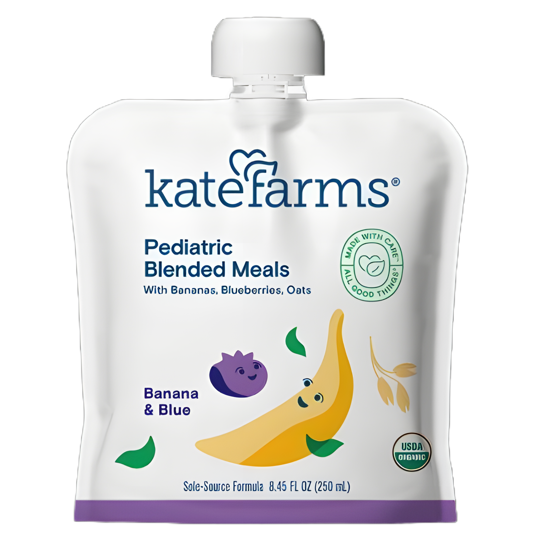 Pediatric Tube Feeding Formula Kate Farms Banana / Blueberry Flavor 8.45 oz. / 250 mL Pouch Liquid Organic Pea Protein