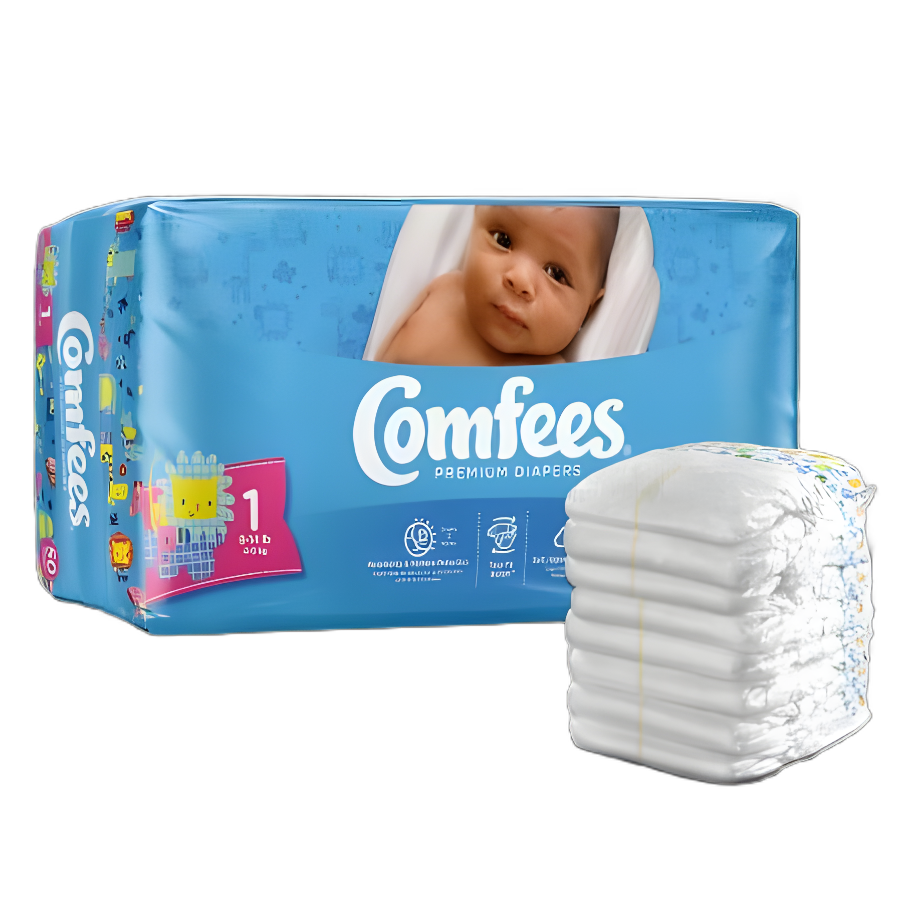 Unisex Baby Diaper Comfees® Size 1 Disposable Moderate Absorbency