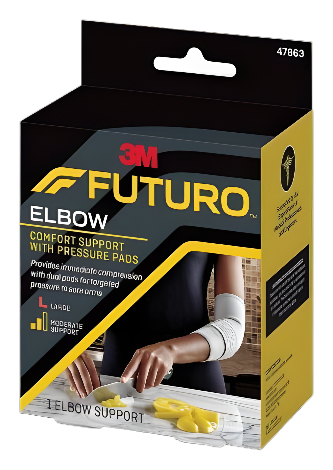 Elbow Support with Pressure Pads 3M™ Futuro™ Large Pull-On / Hook and Loop Strap Closure Sleeve Left or Right Elbow 11 to 12 Inch Elbow Circumference Gray