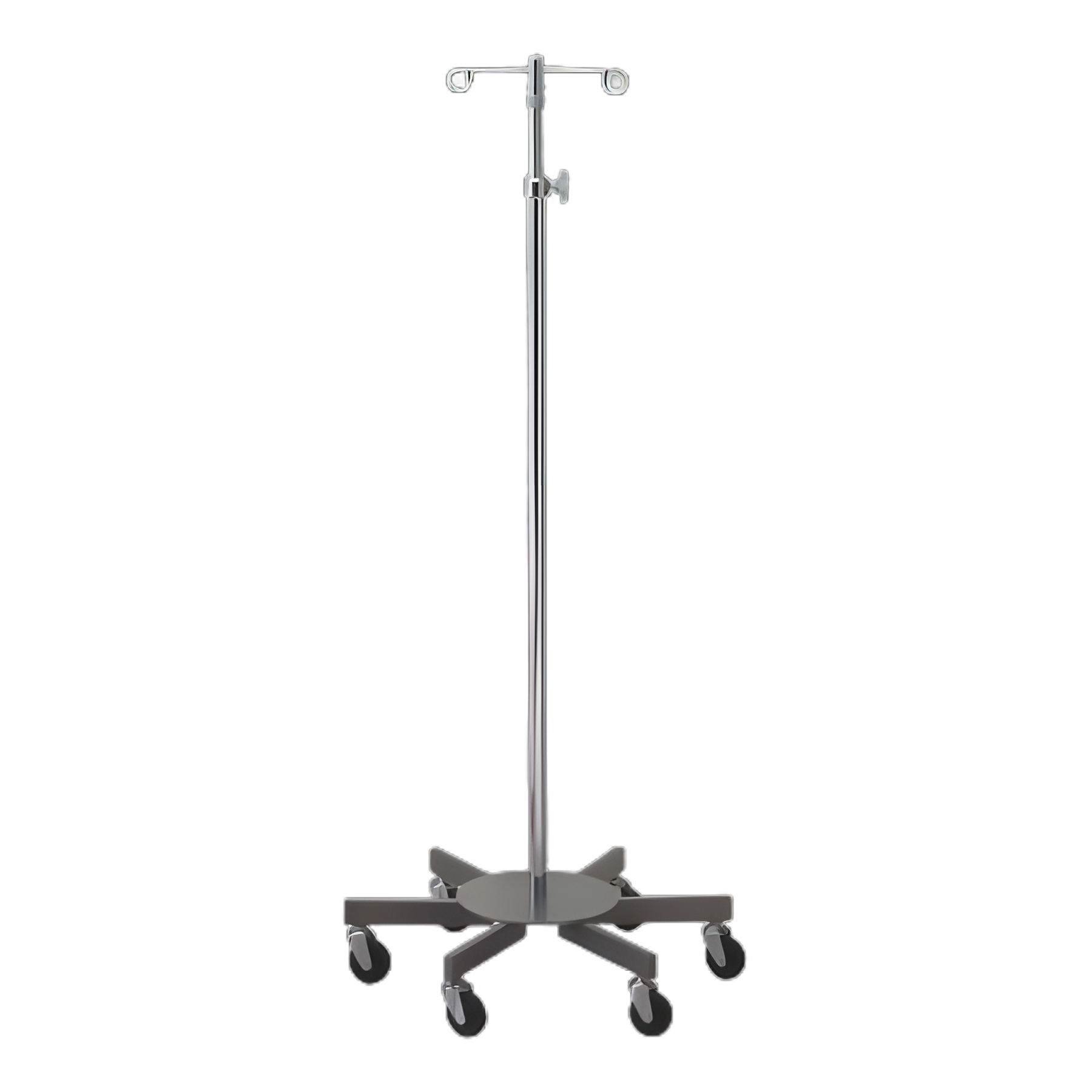 Infusion Pump Stand Floor Stand McKesson 4-Hook 6-Legs, 3 Inch Rubber Wheel, Ball-Bearing Casters, 26 Inch Diameter Epoxy-Coated Steel Base