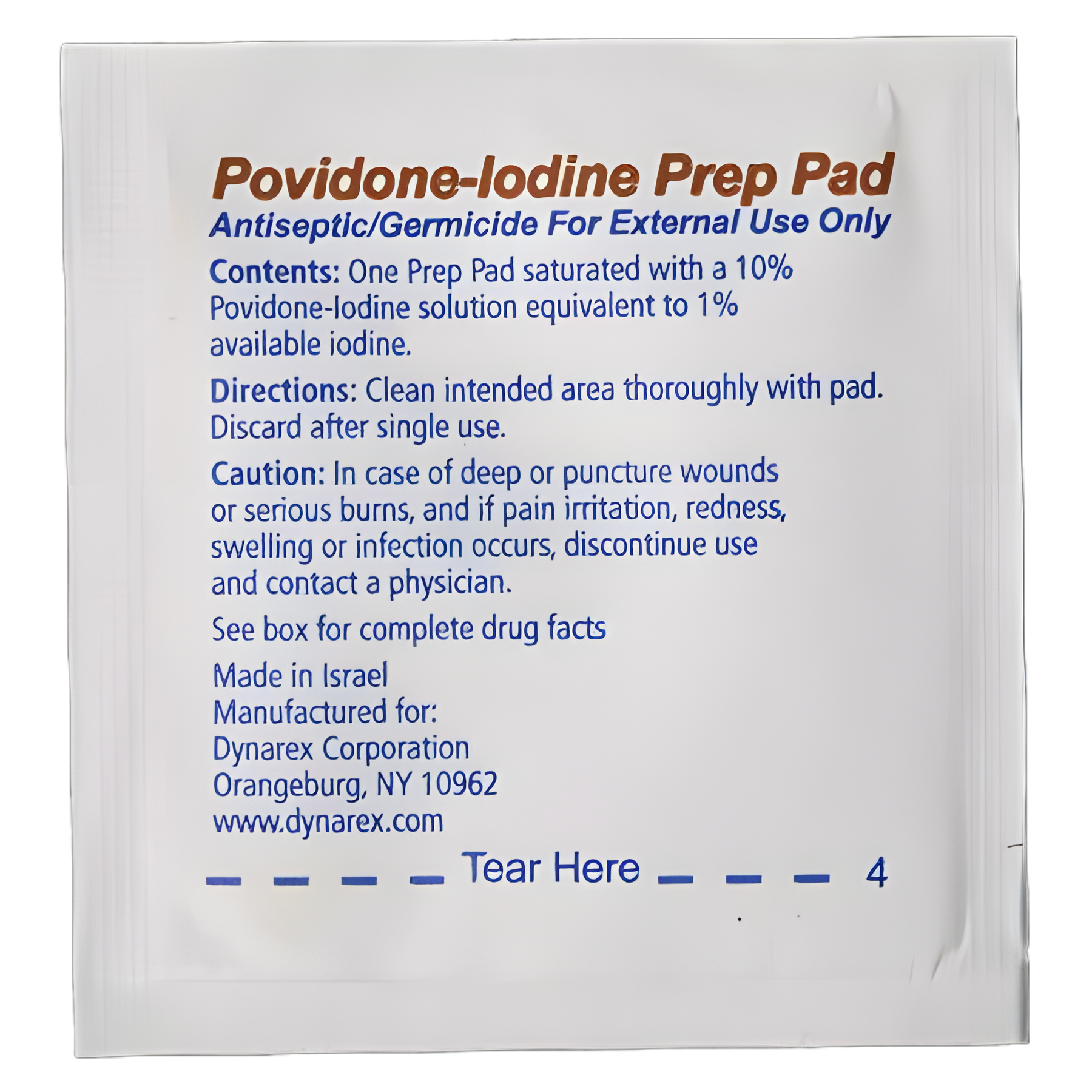 PVP Prep Pad Dynarex® 10% Strength Povidone-Iodine Individual Packet Medium NonSterile
