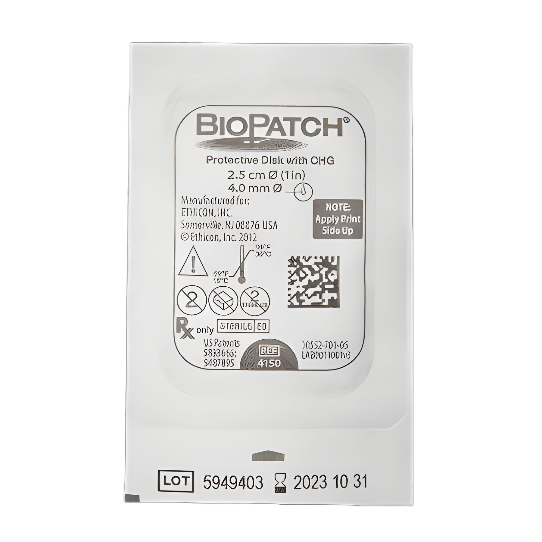 I.V. Dressing with CHG Biopatch® CHG (Chlorhexidine Gluconate) 1 Inch Disk With 4.0mm Center Hole Sterile