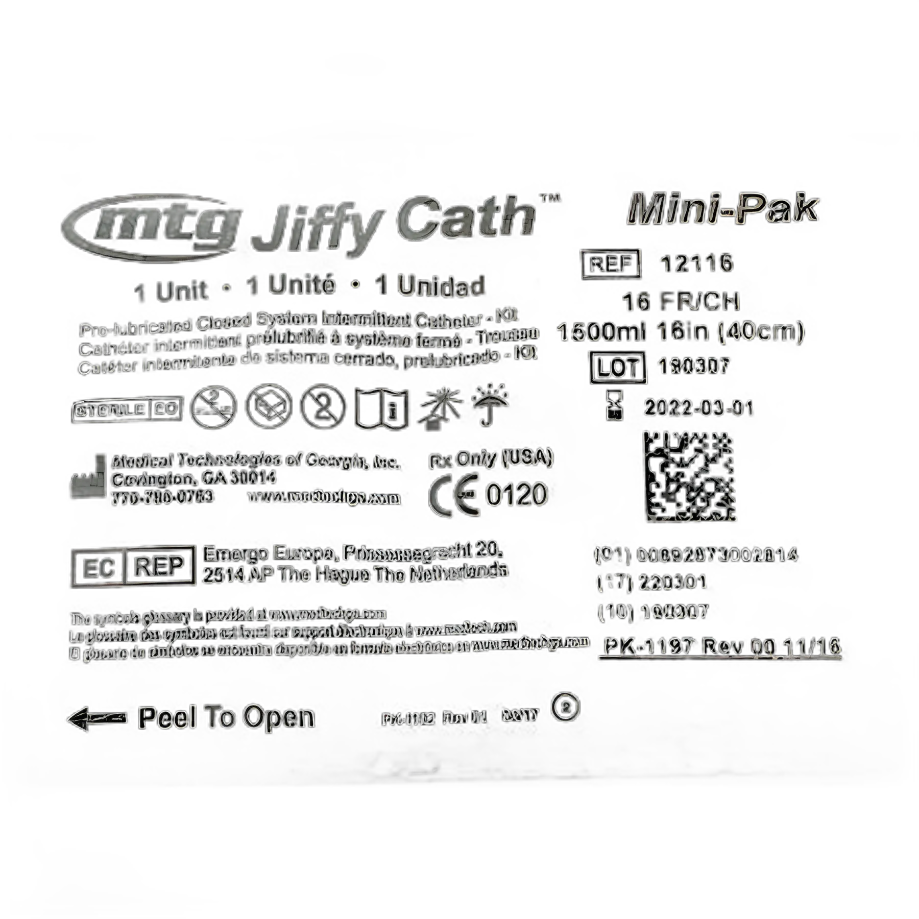Intermittent Catheter Tray MTG Instant Cath® Firm Straight Tip 16 Fr. Without Balloon Silicone