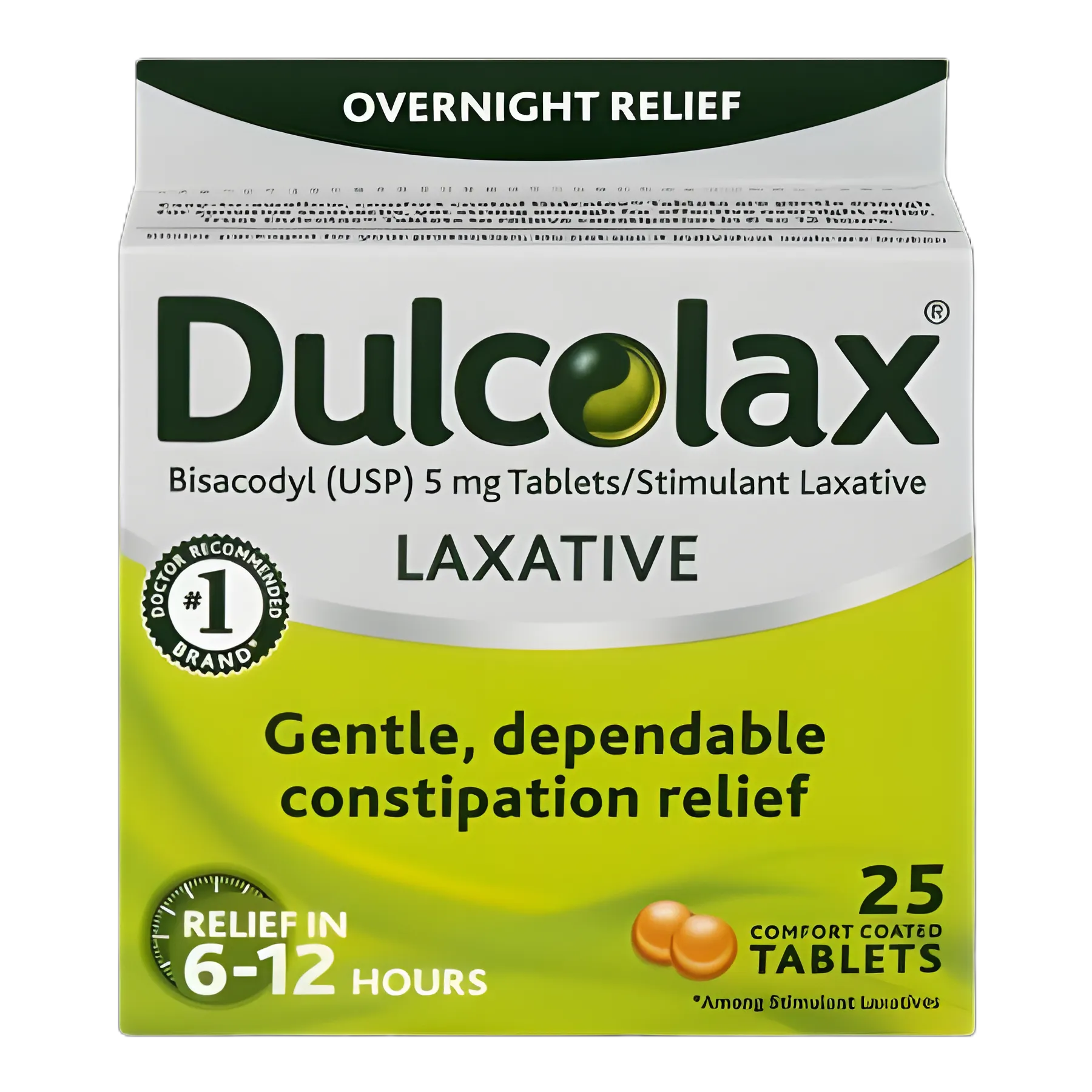 Dulcolax® Laxative Tablets 5mg, 25 Count Box - Bisacodyl USP for Constipation Relief