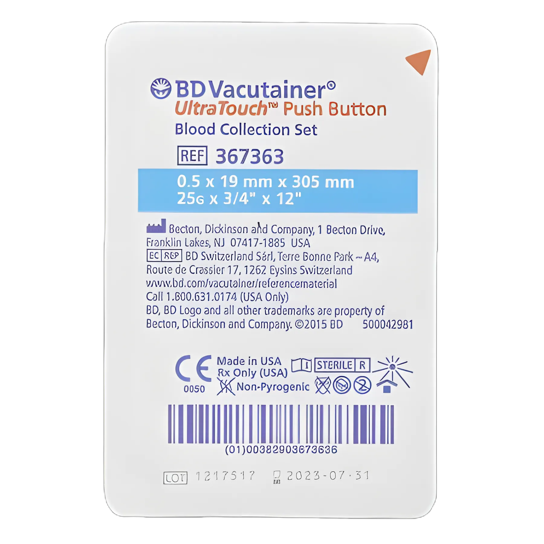 BD Vacutainer UltraTouch Safety Blood Collection Set 25G