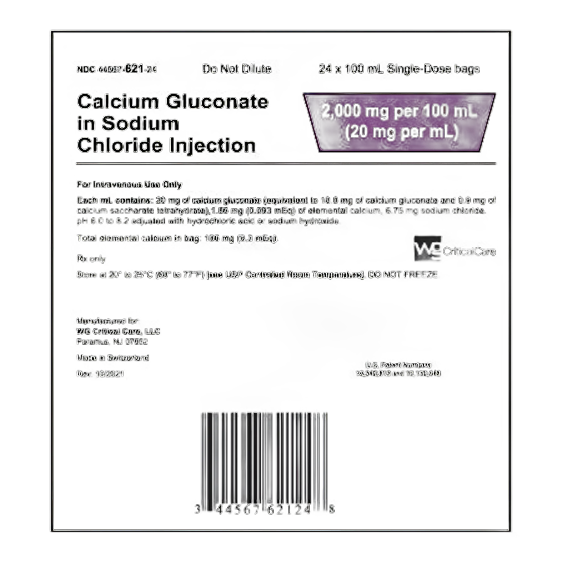 Replacement Preparation Calcium Gluconate in Sodium Chloride 20 mg / mL Injection Flexible Bag 100 mL
