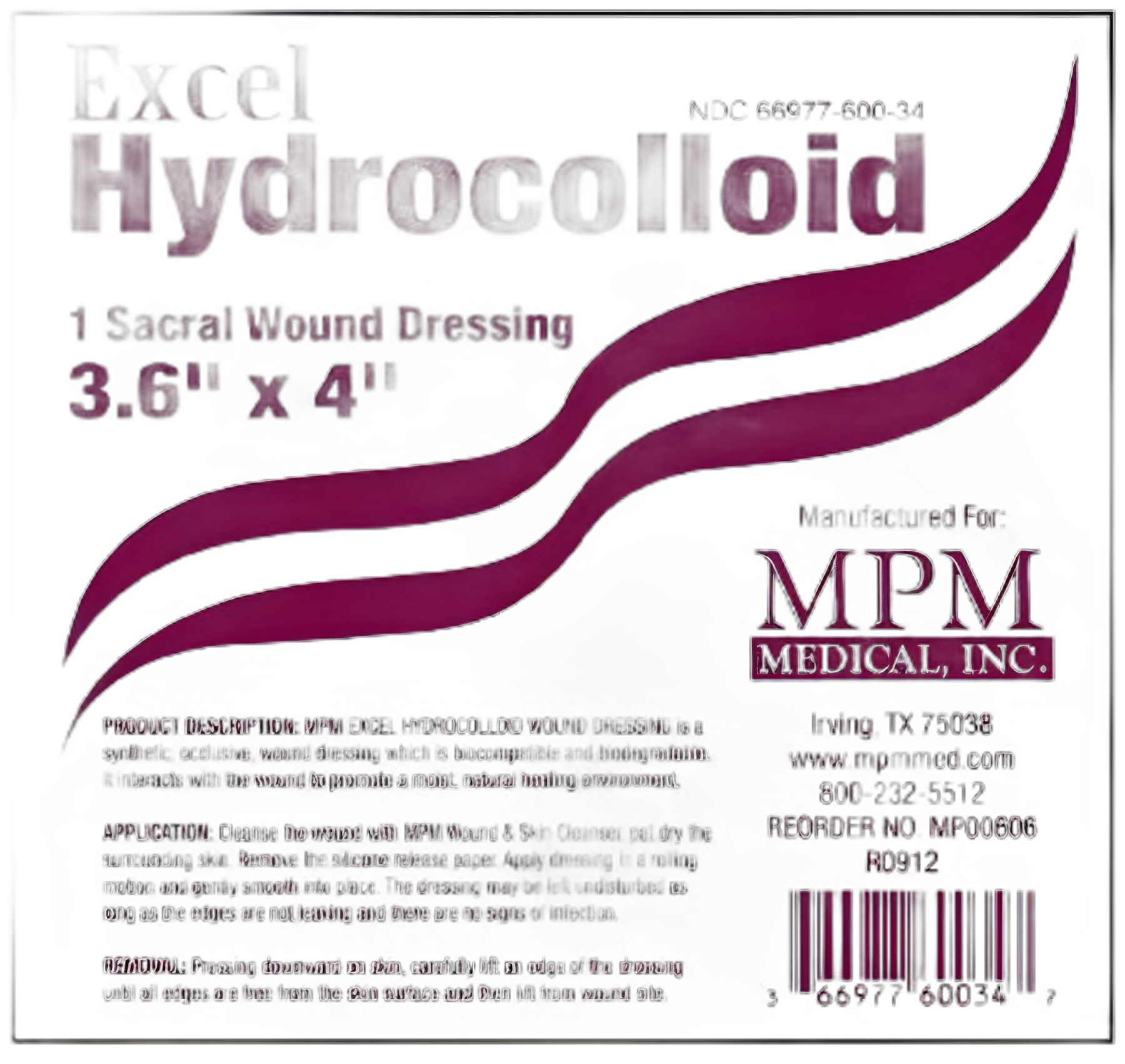 Hydrocolloid Dressing Excel 3-3/5 X 4 Inch Sacral